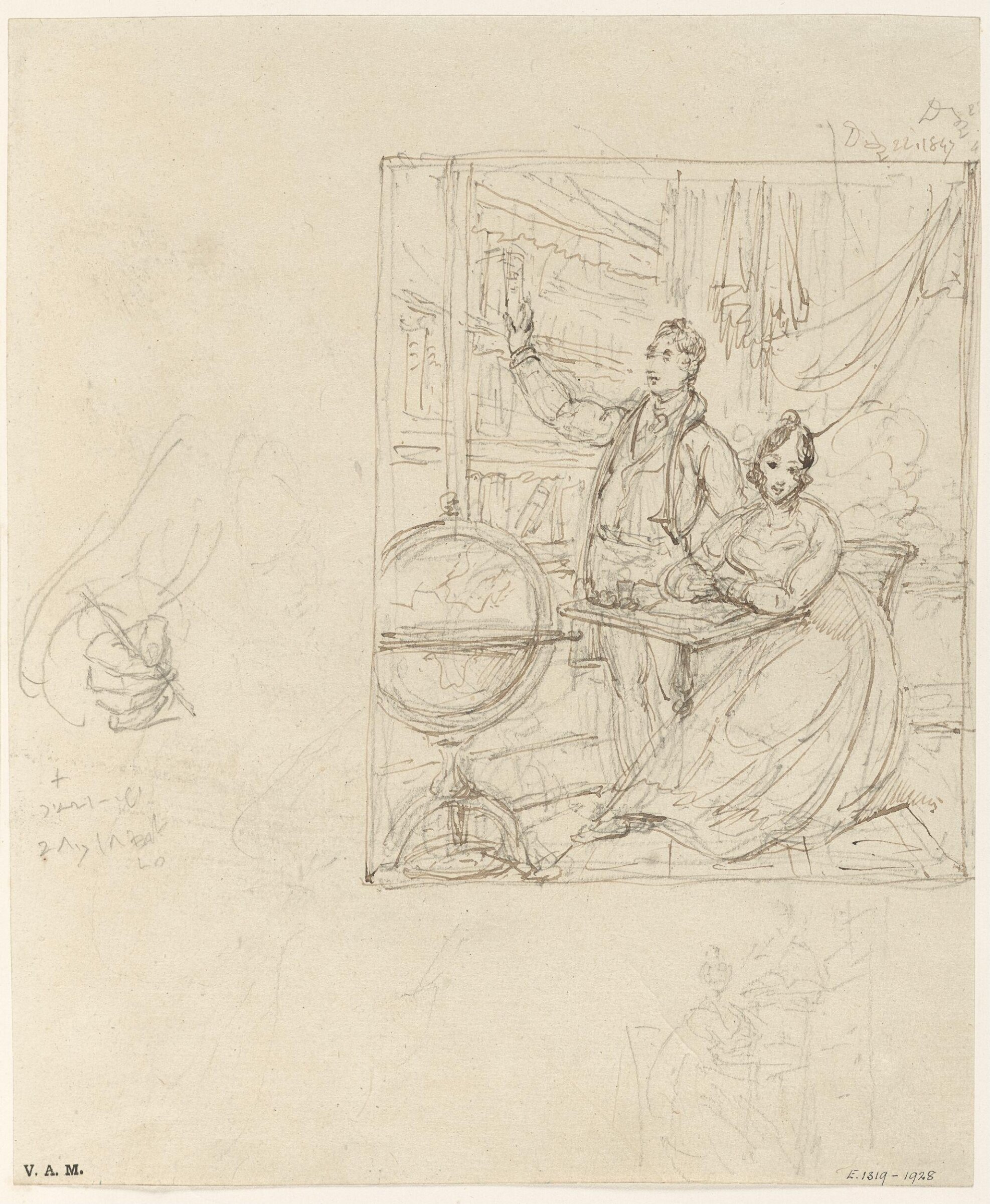 Studies for a portrait of a Western couple in a library, George Chinnery, 1774-1852