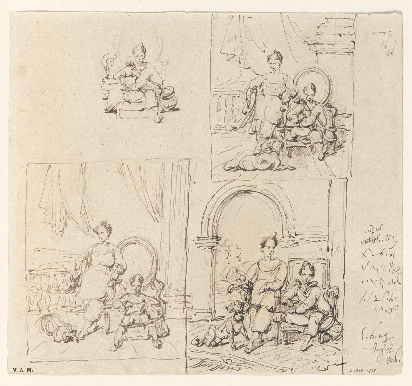 George Chinnery, Studies for a portrait of Western children