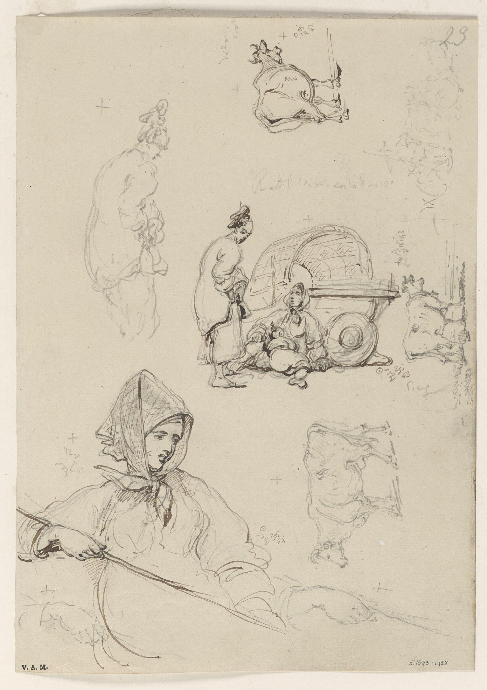 Sketches of boatwomen and cattle, Macau, George Chinnery, 1774-1852