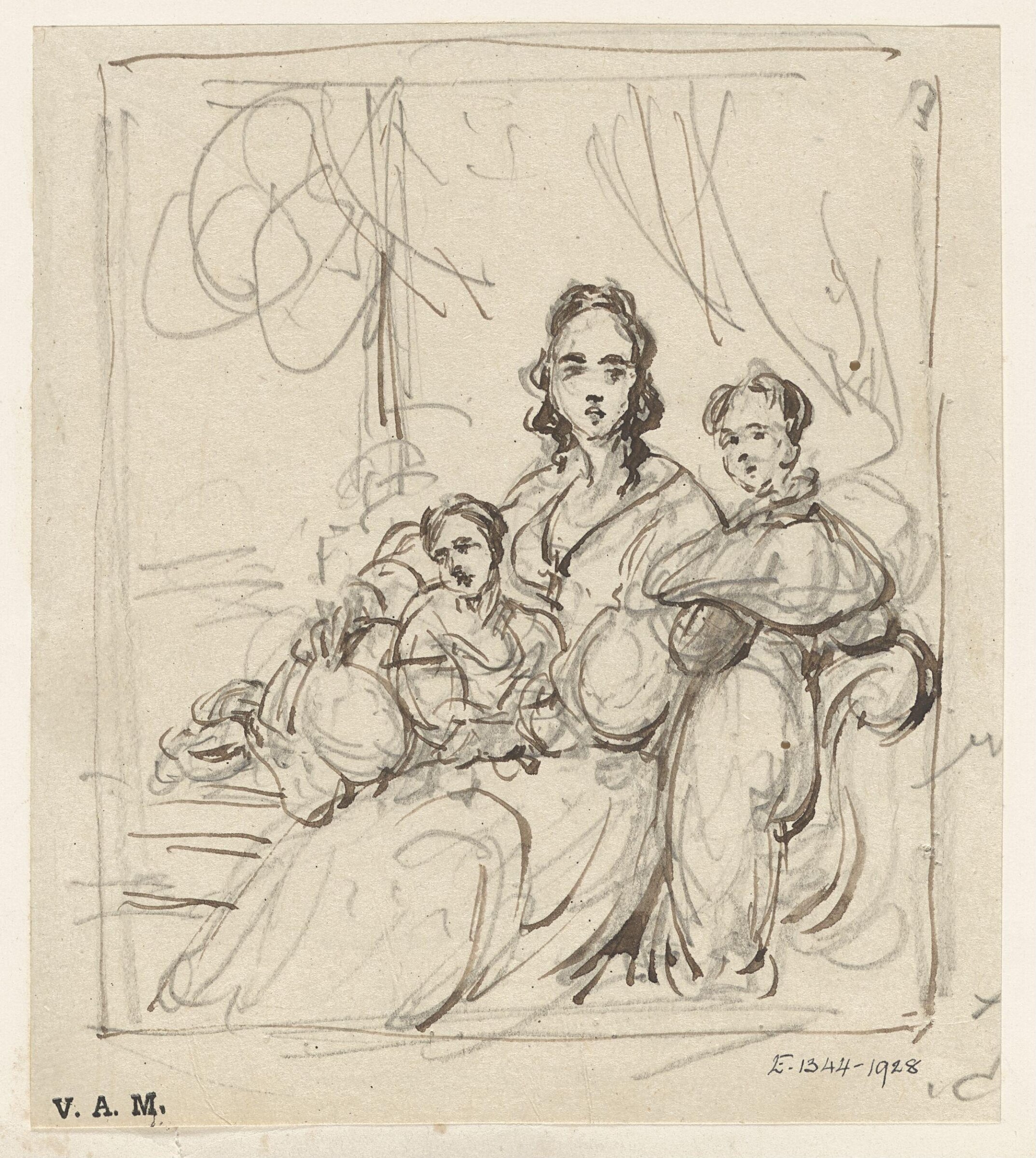 A Western woman with two children, Macau, George Chinnery, 29/09/1825 - 30/05/1852