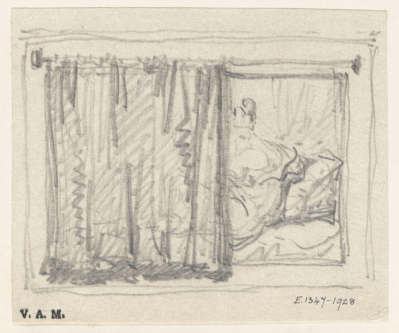 George Chinnery, A reclining woman behind a curtain