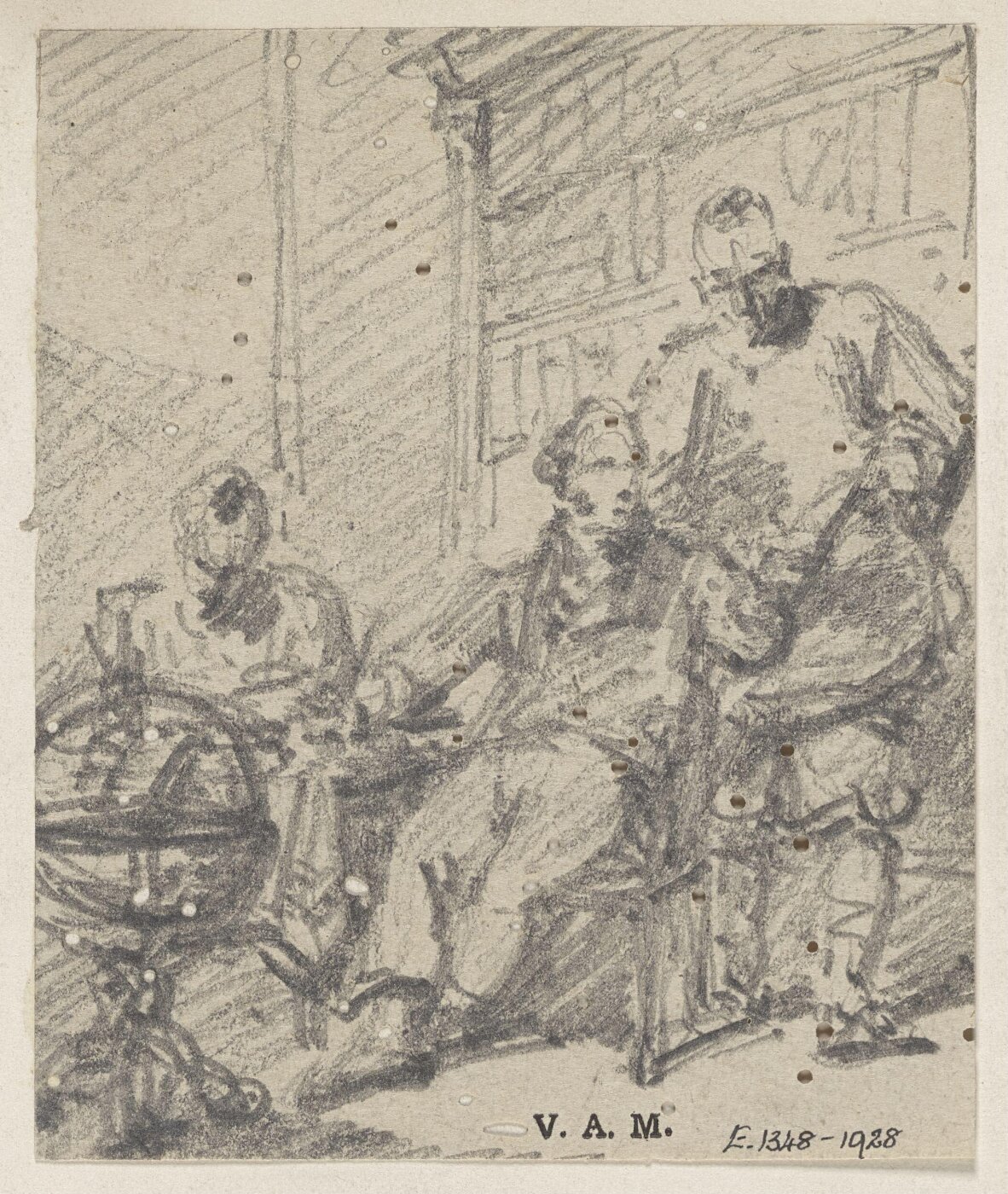 George Chinnery, A Western man in a library flanked by two Chinese men