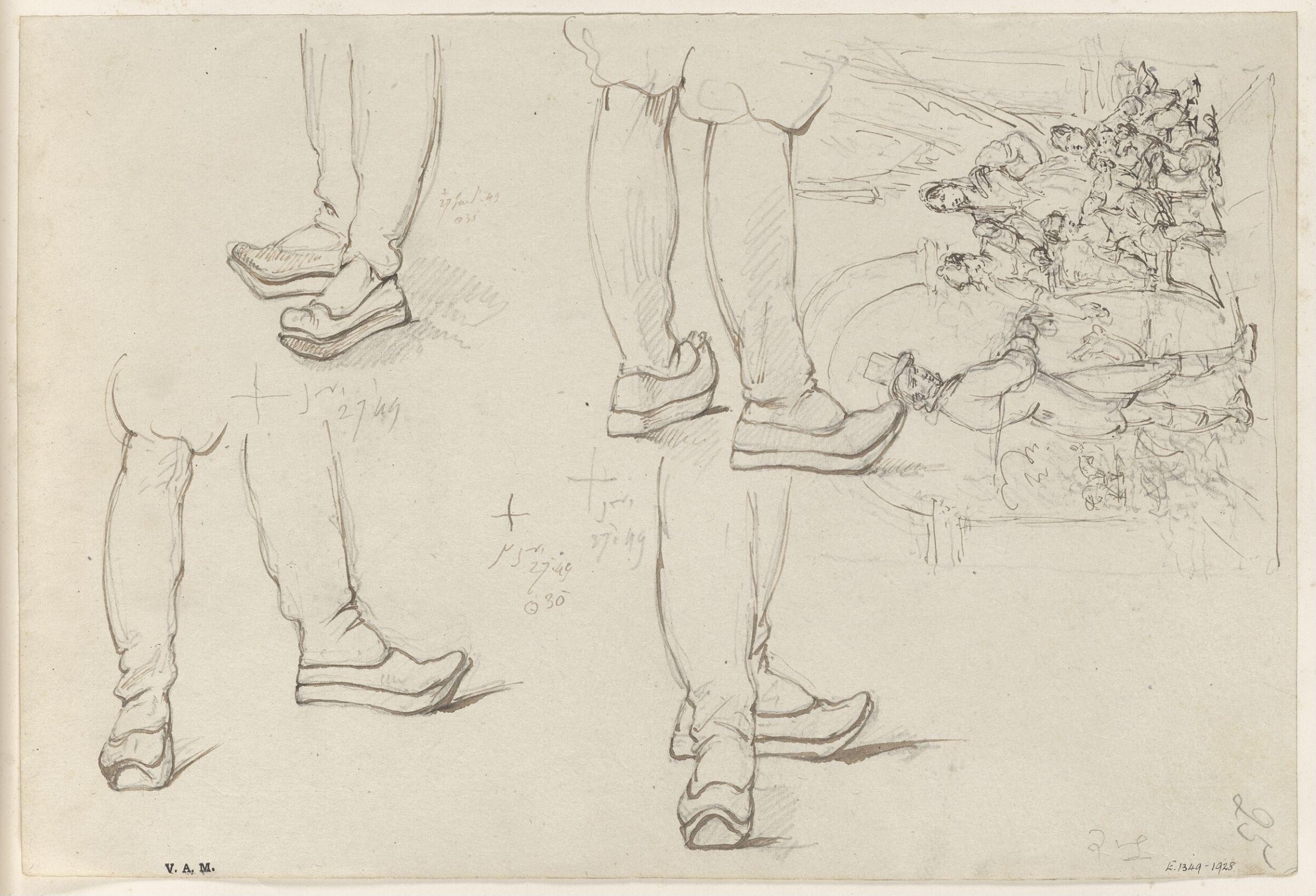 Studies of the legs and shoes of a Chinese man, and a group of Westerners, George Chinnery, 1774-1852