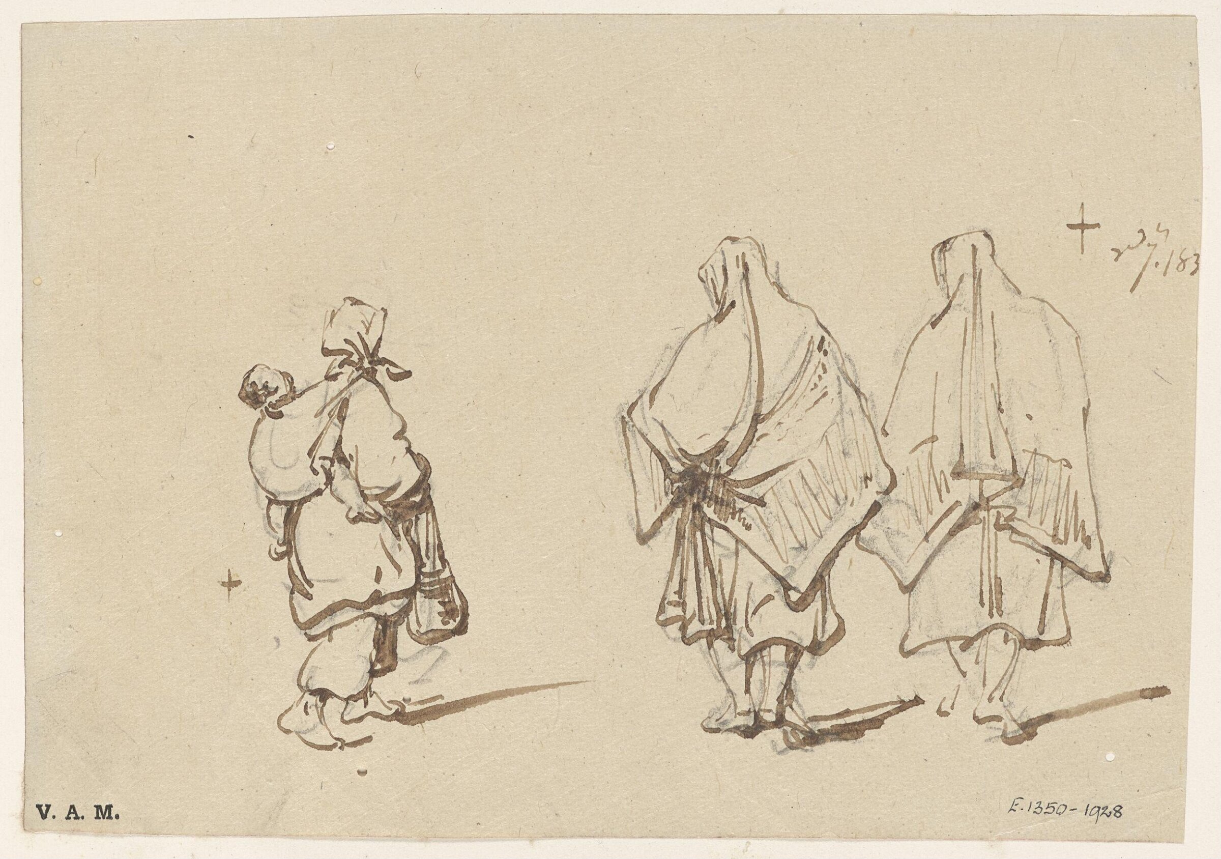A boatwoman with a child on her back, and two Macanese women, George Chinnery, 07/03/1830 - 07/03/1839