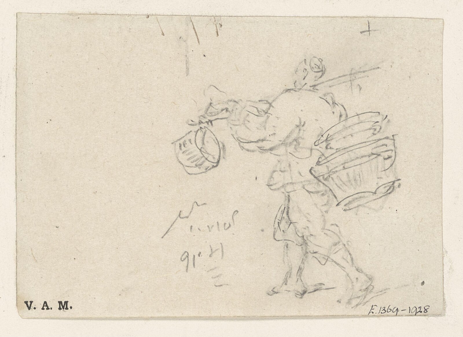 A Chinese figure carrying baskets, George Chinnery, 29/09/1825 - 30/05/1852