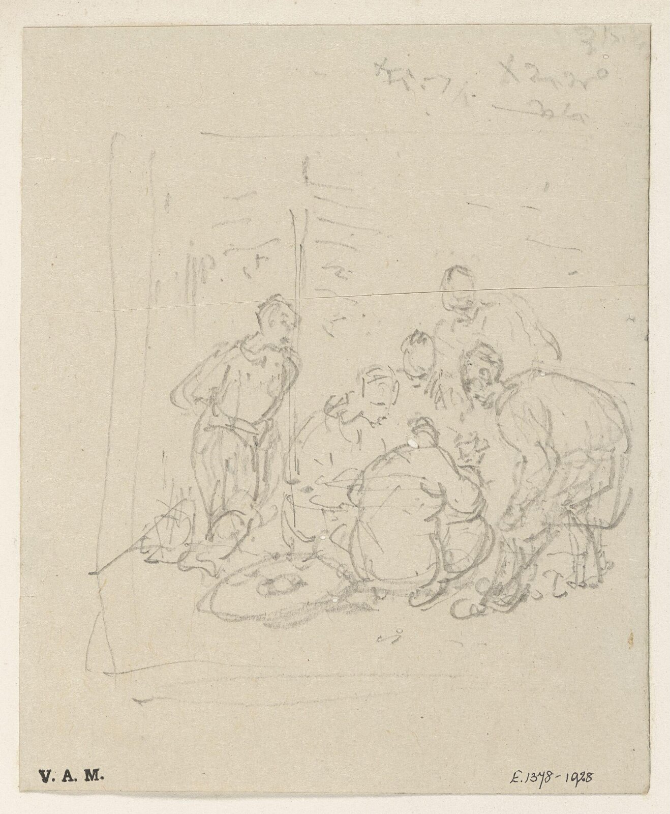 Five gamblers, with a sixth figure looking on, George Chinnery, 29/09/1825 - 30/05/1852