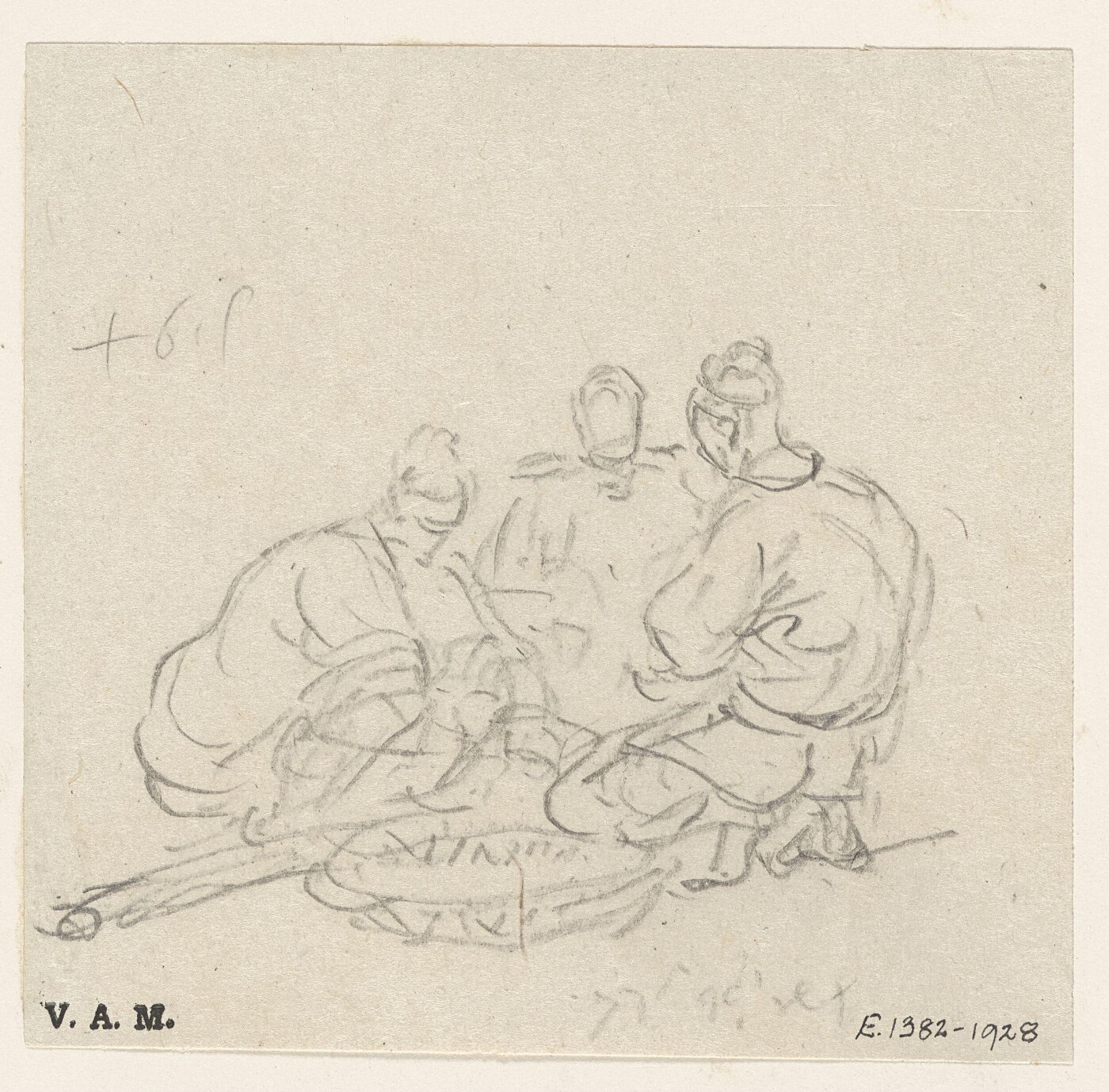 George Chinnery, Three figures around a shallow basket