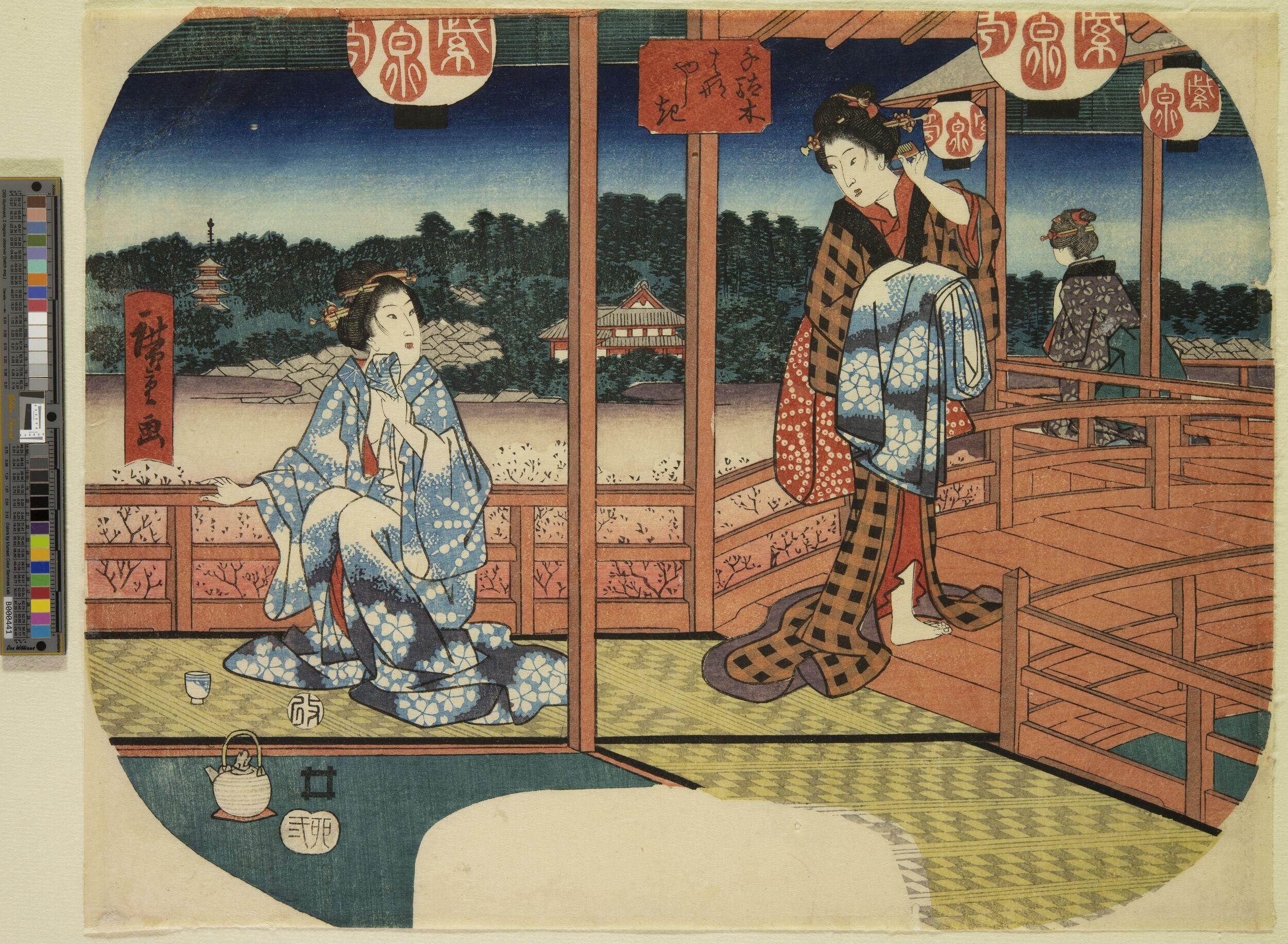 The Flower Pavilion at Sendagi by Utagawa Hiroshige — Japanese Print, 1855