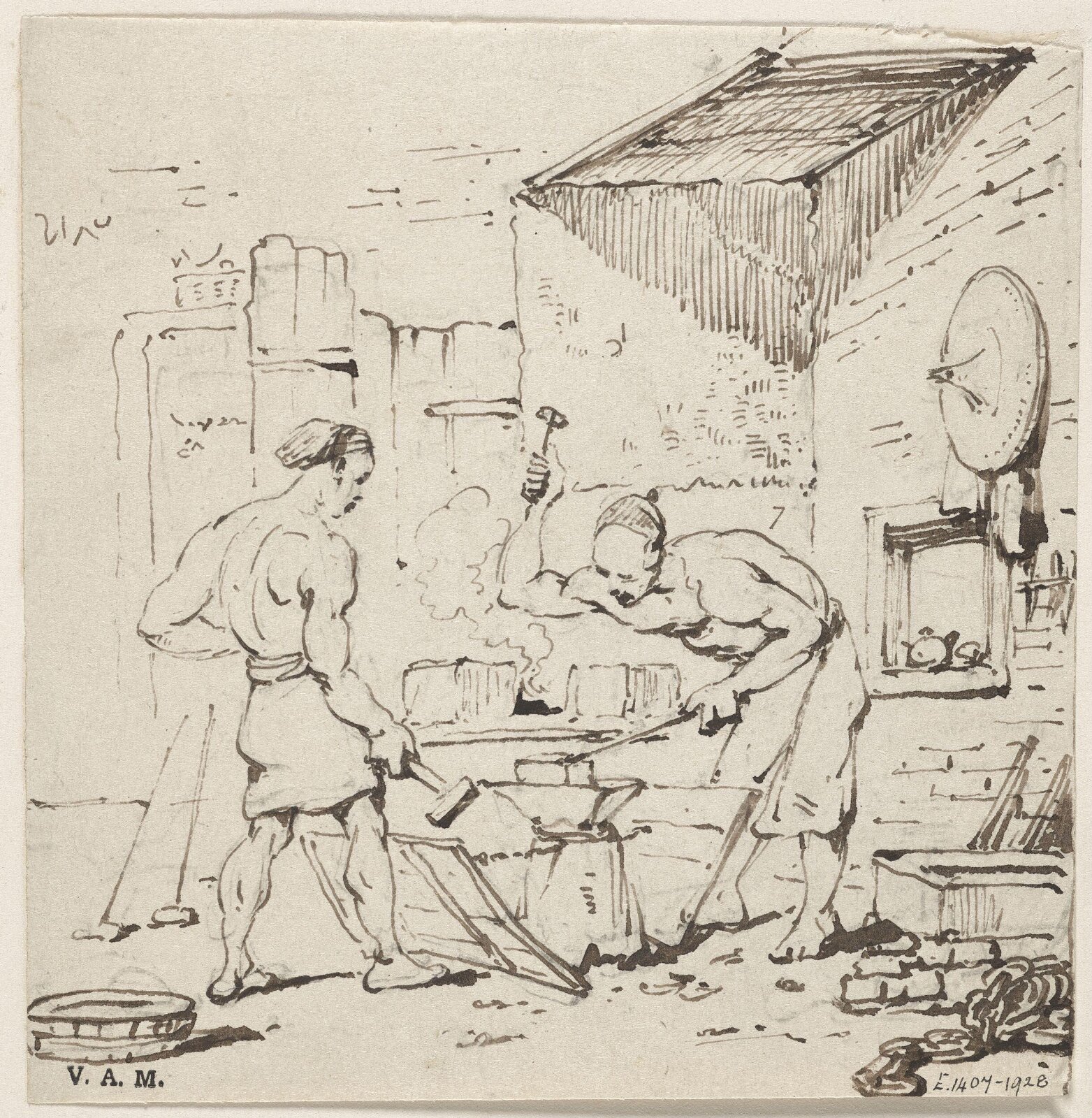 Two blacksmiths at work, George Chinnery, 29/09/1825 - 30/05/1852