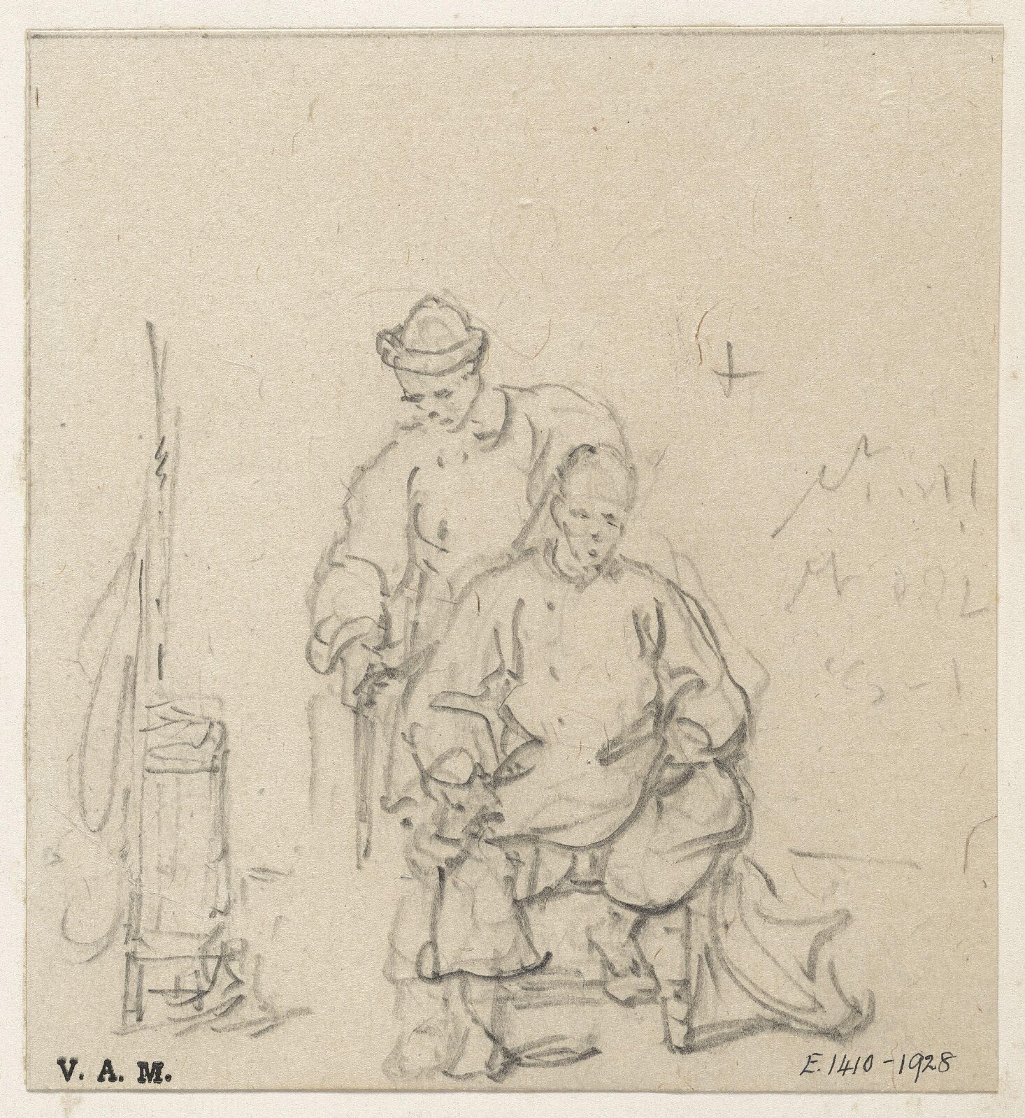 A barber standing behind his customer, George Chinnery, 29/09/1825 - 30/05/1852