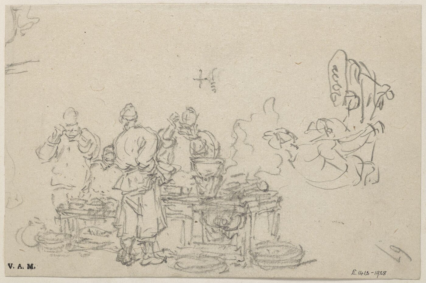 George Chinnery, Chinese men dining at a food stall