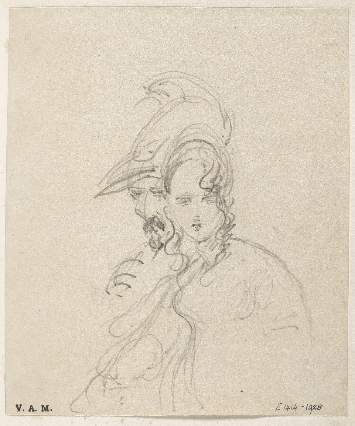George Chinnery, A Western woman and a bearded man in a helmet