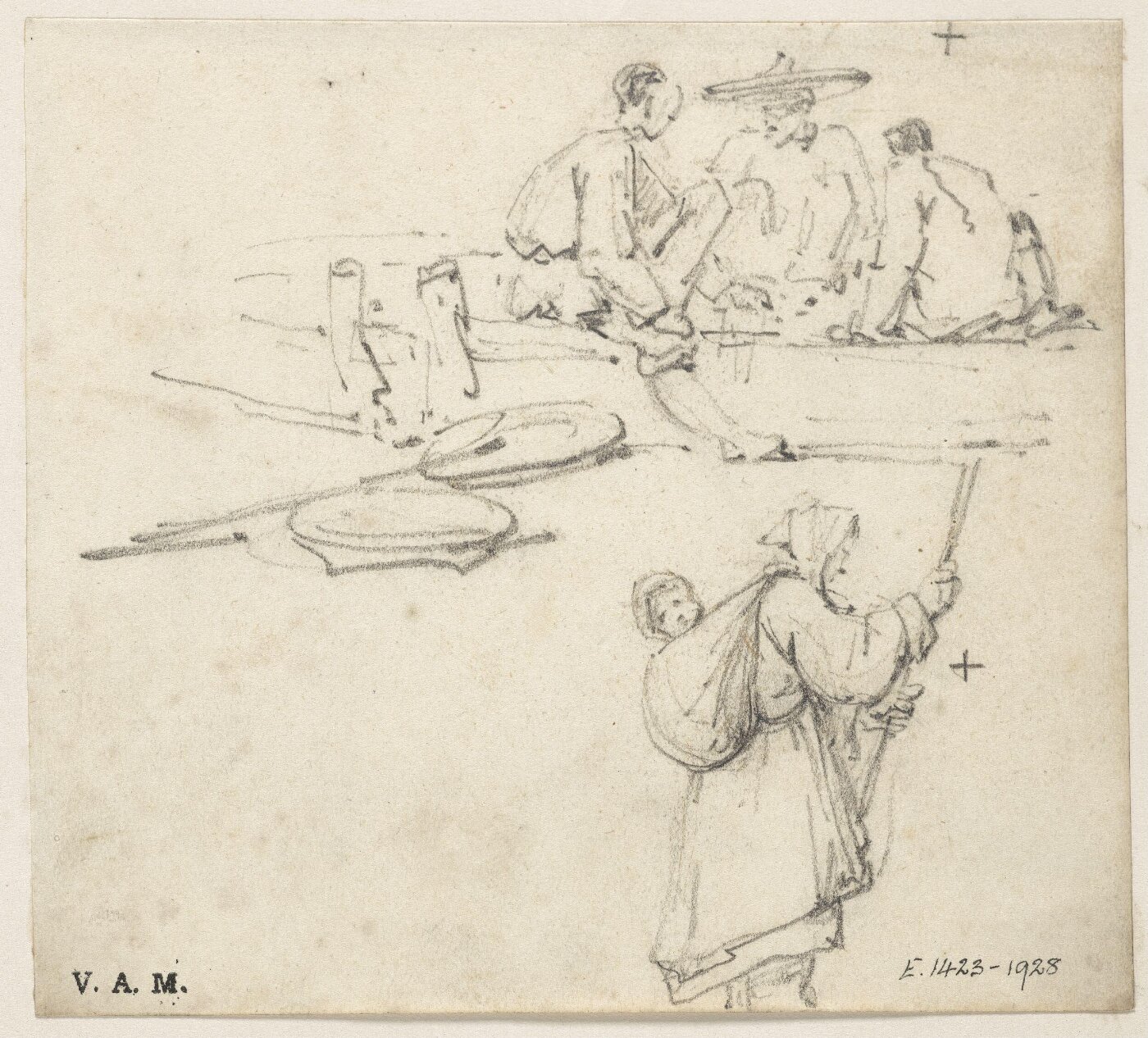 George Chinnery, A group of seated figures, and a boatwoman with her child
