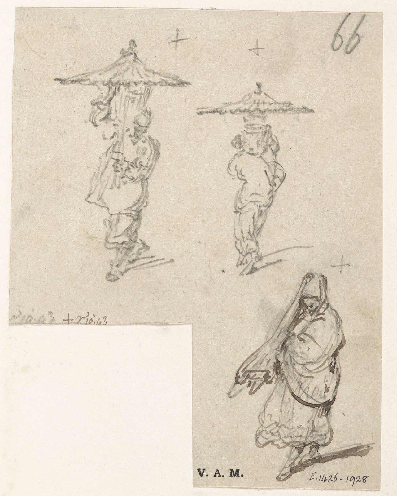 Three figure drawings, George Chinnery, 10/03/1843