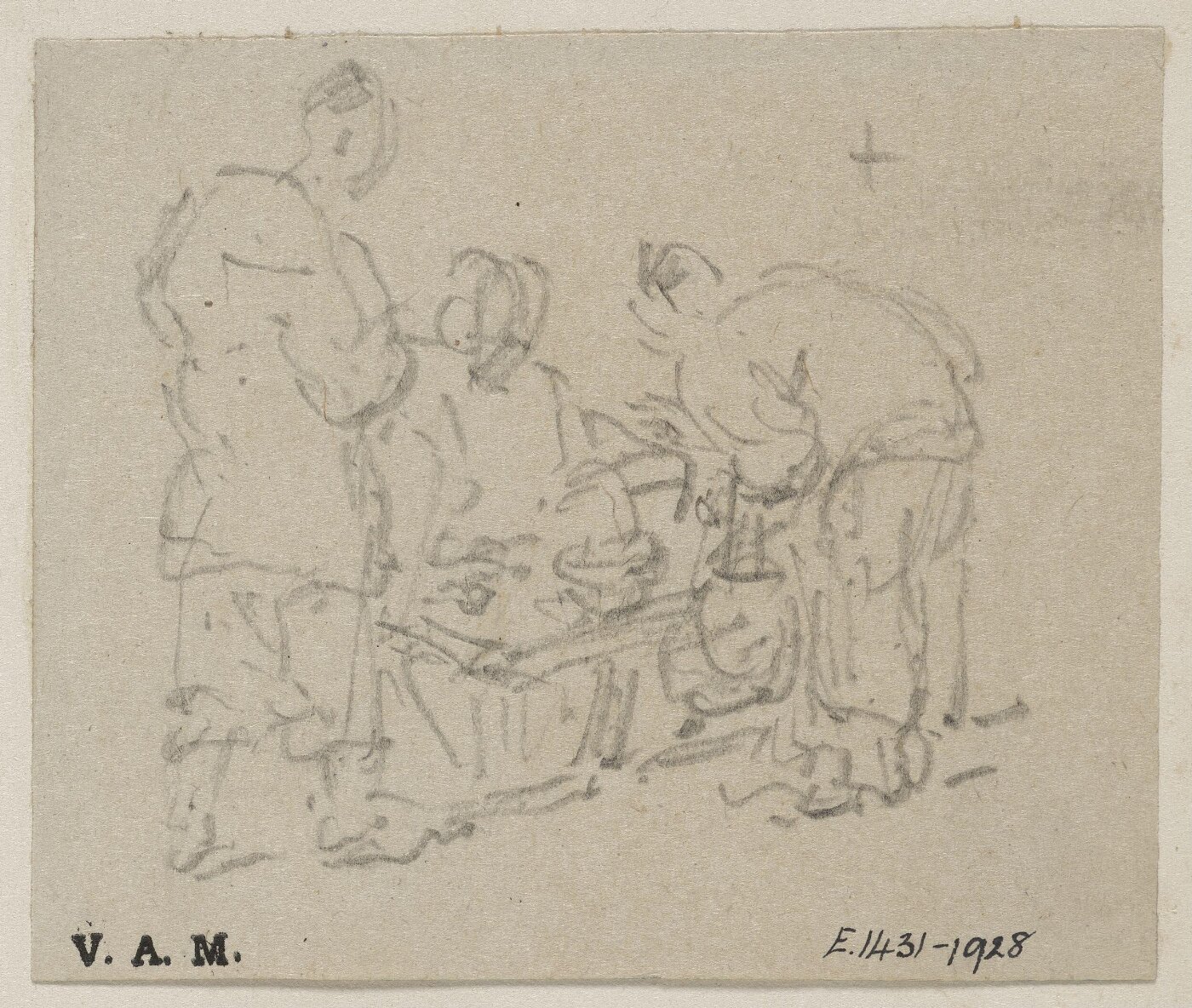 George Chinnery, Three Chinese figures around a basket
