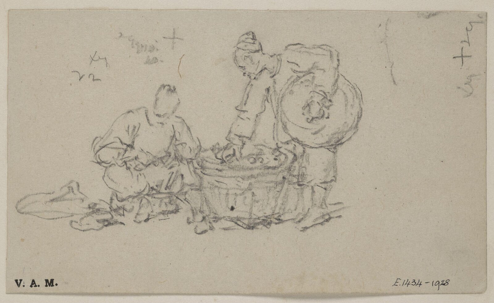 Two Chinese figures by a basket, George Chinnery, 10/10/1840