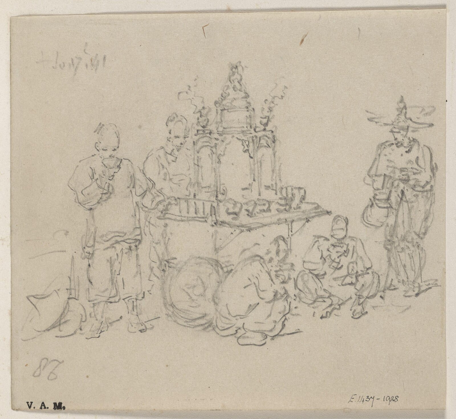 Chinese figures by an altar table, George Chinnery, 17/07/1841