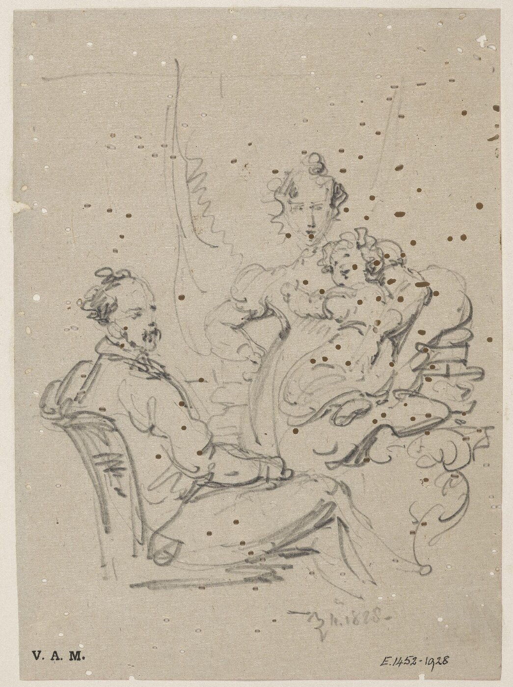 George Chinnery, A Western family portrait with three figures