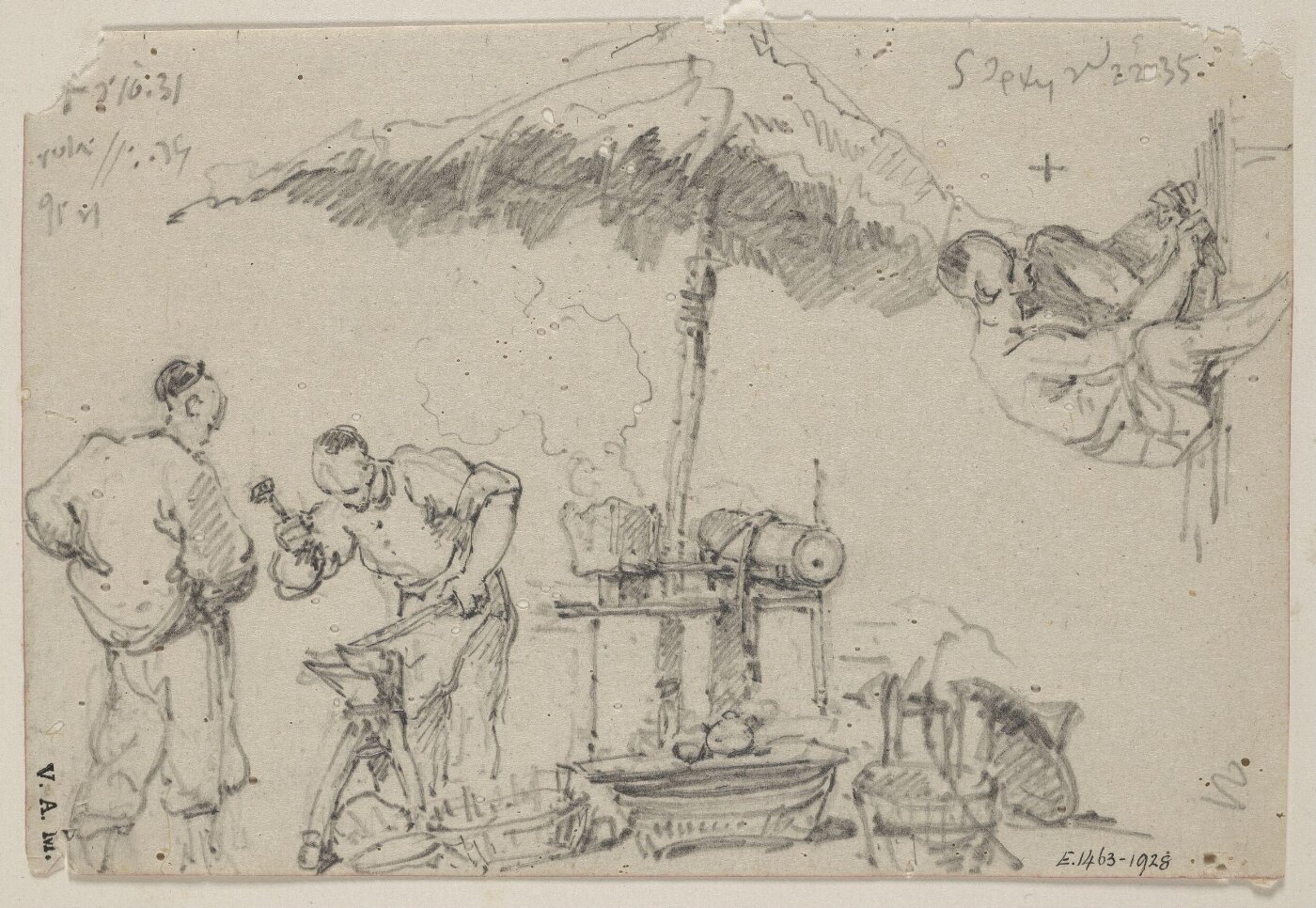 George Chinnery, Two blacksmiths beneath a parasol