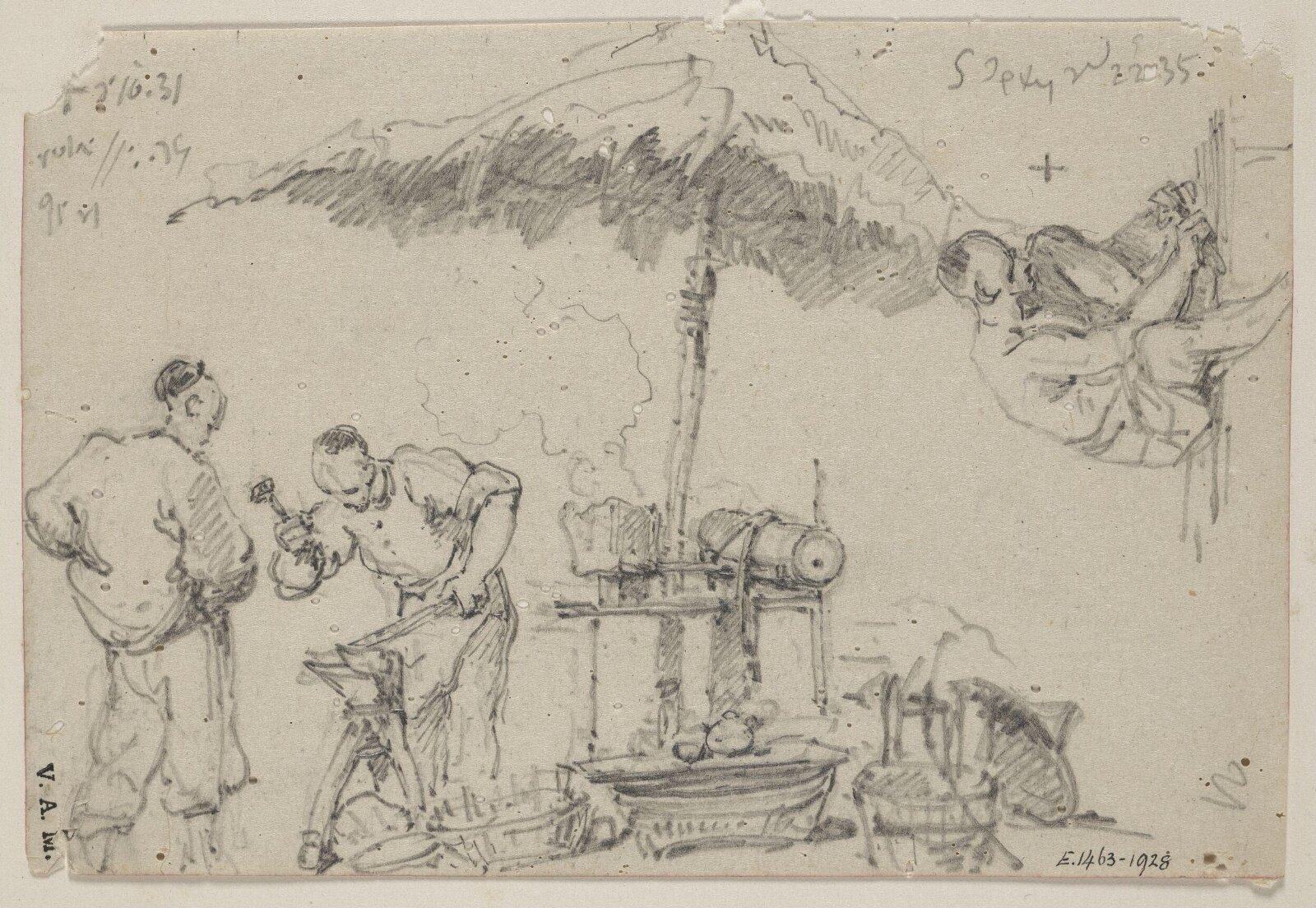 Two blacksmiths beneath a parasol, George Chinnery, 10/05/1831 - 22/03/1835