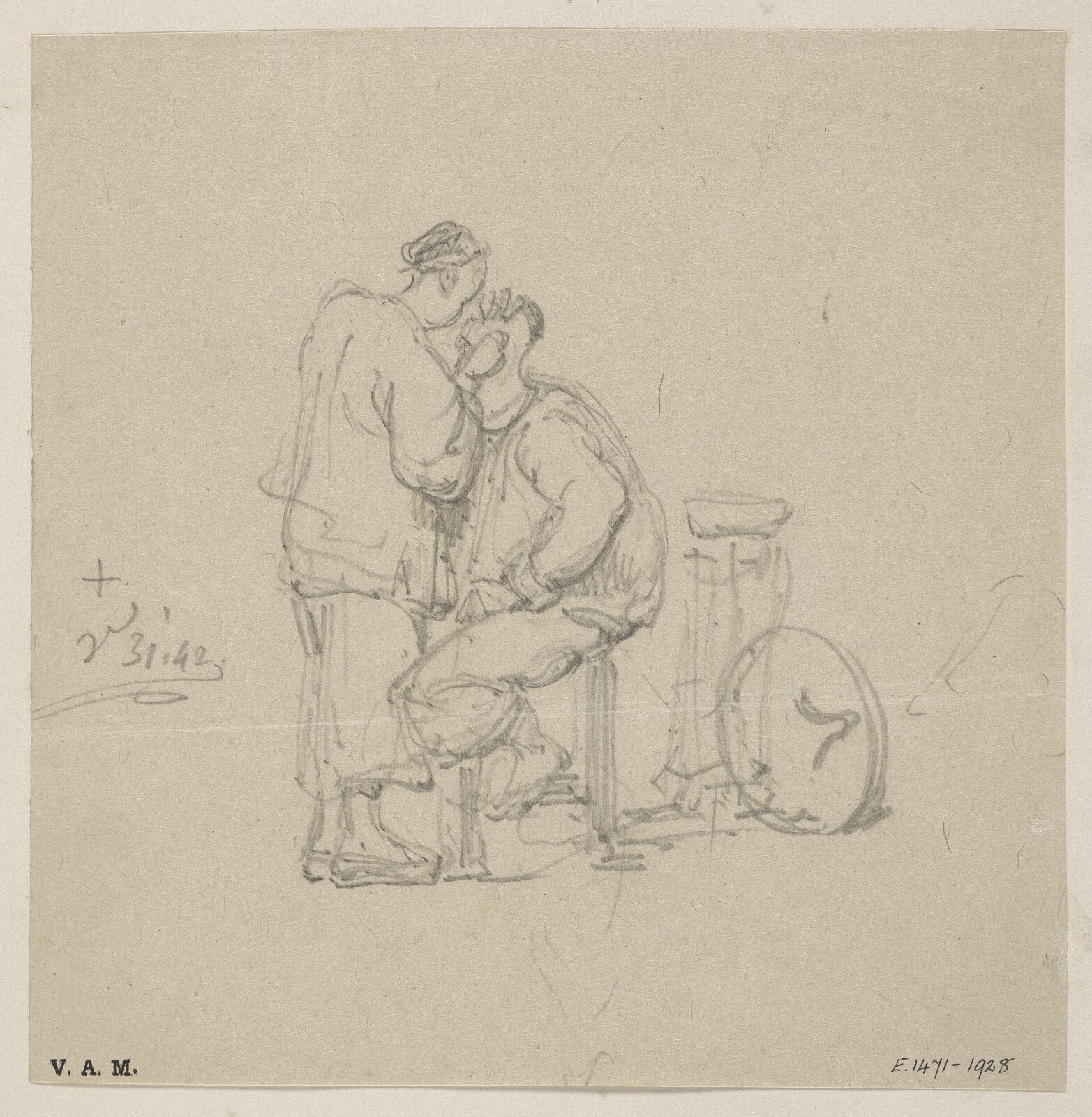 A barber and customer, George Chinnery, 31/03/1842