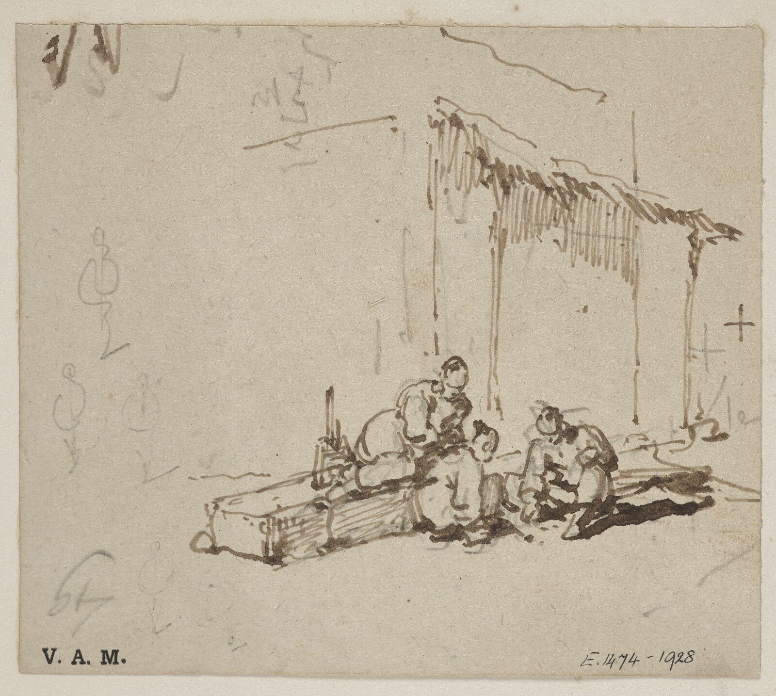 Three Chinese men playing a game, George Chinnery, 29/09/1825 - 30/05/1852