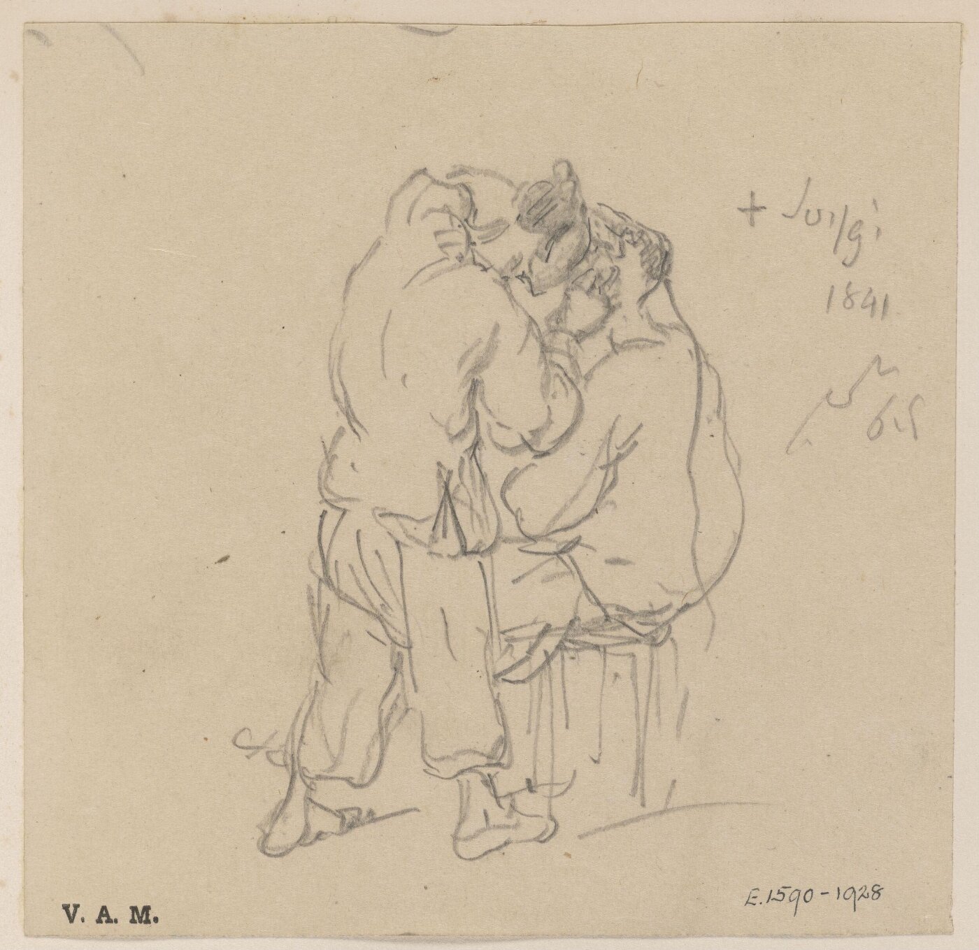 George Chinnery, A drawing of a Chinese barber and customer