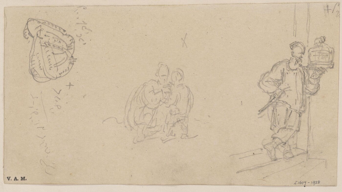 George Chinnery, Sketches of Chinese figures, and a basket