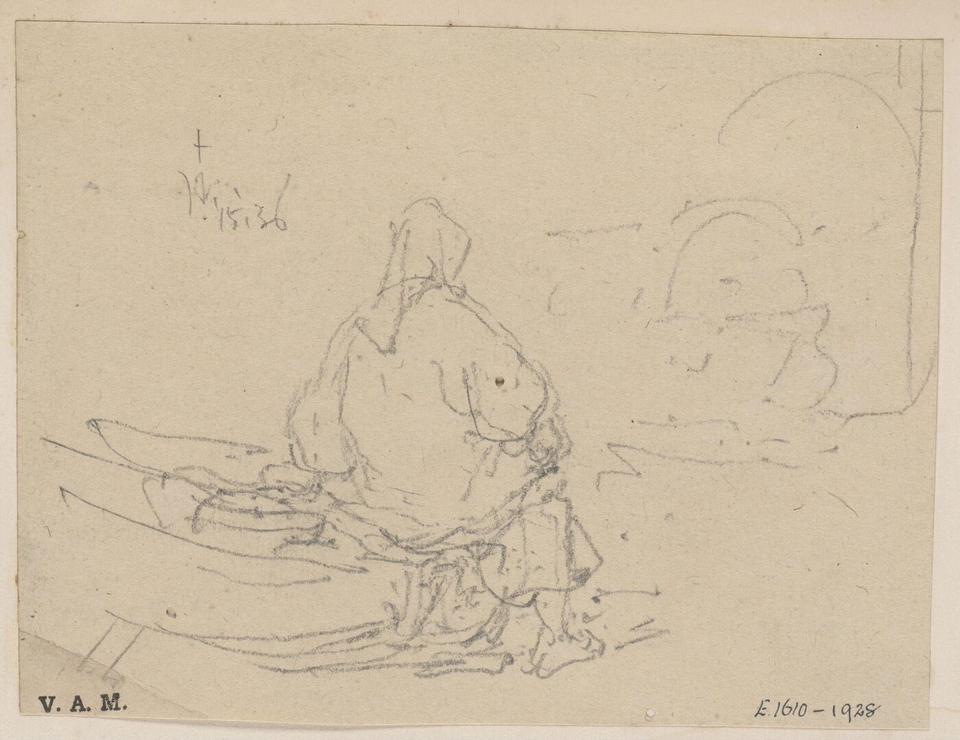 George Chinnery, A boatwoman sitting on a beached boat
