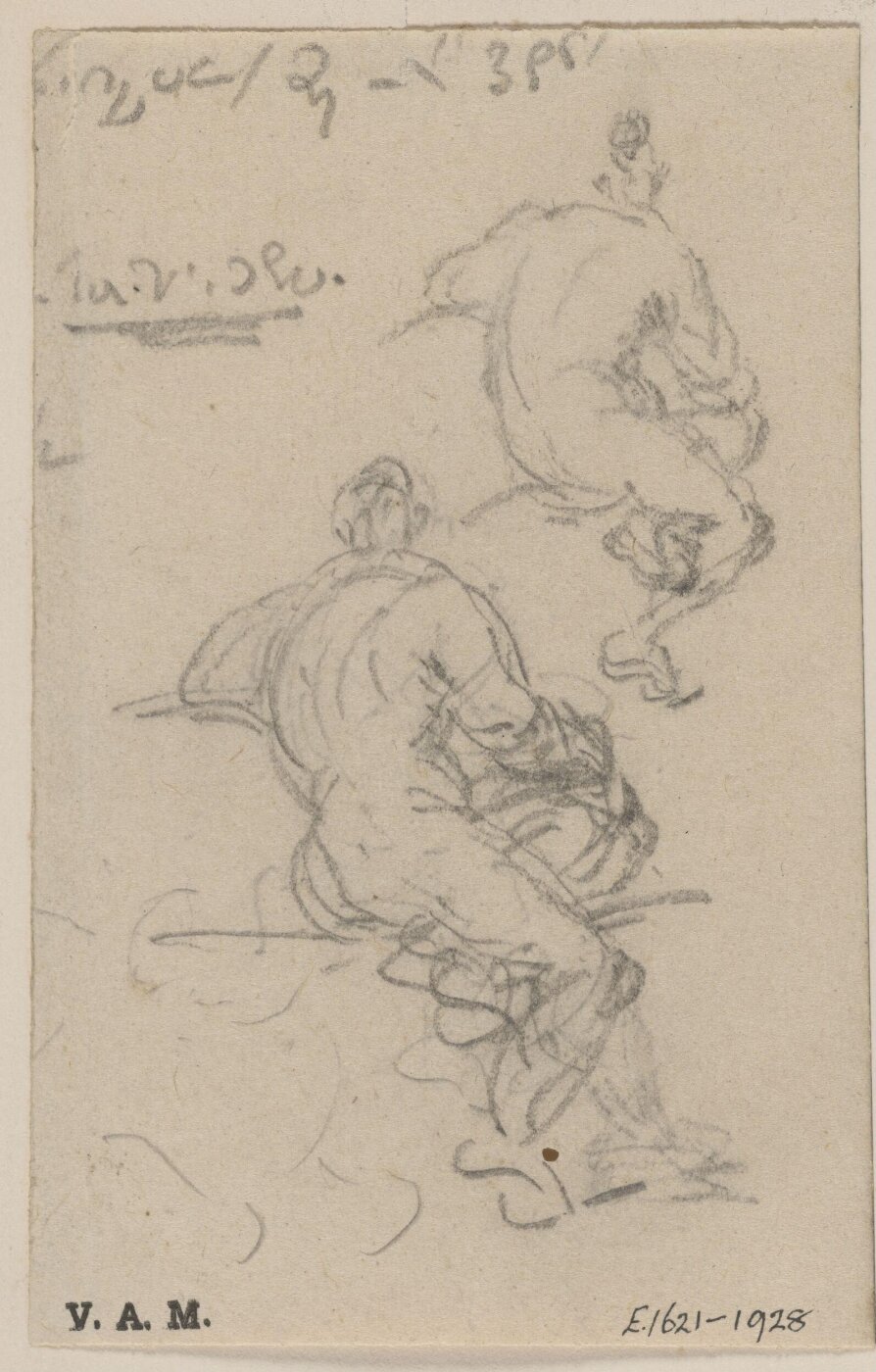 George Chinnery, Two sketches of a seated man seen from behind