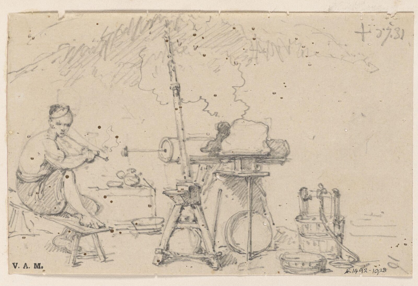 A Chinese blacksmith at his forge, George Chinnery, 07/05/1831