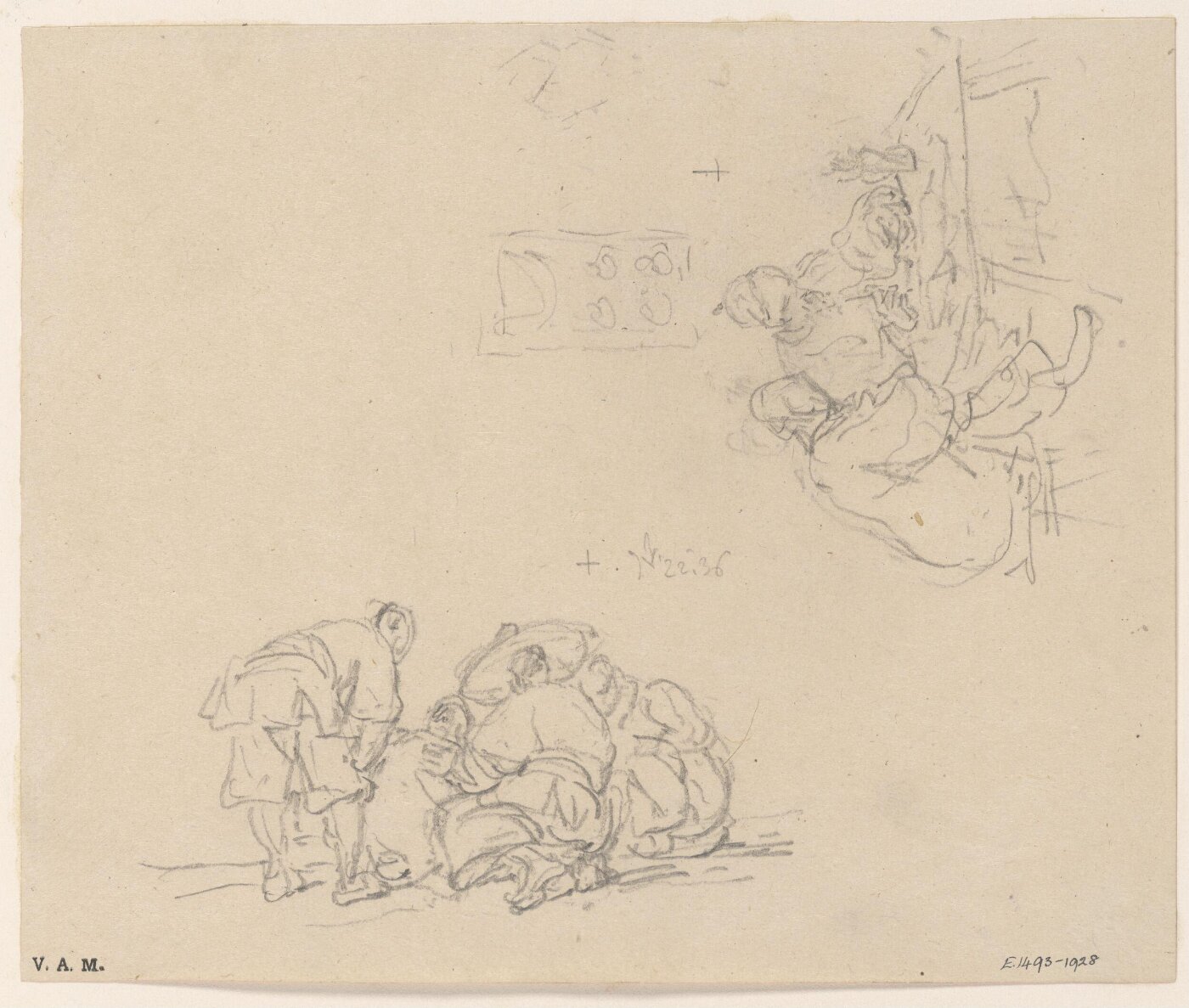 George Chinnery, A group of Chinese men, and two figures seated at a table