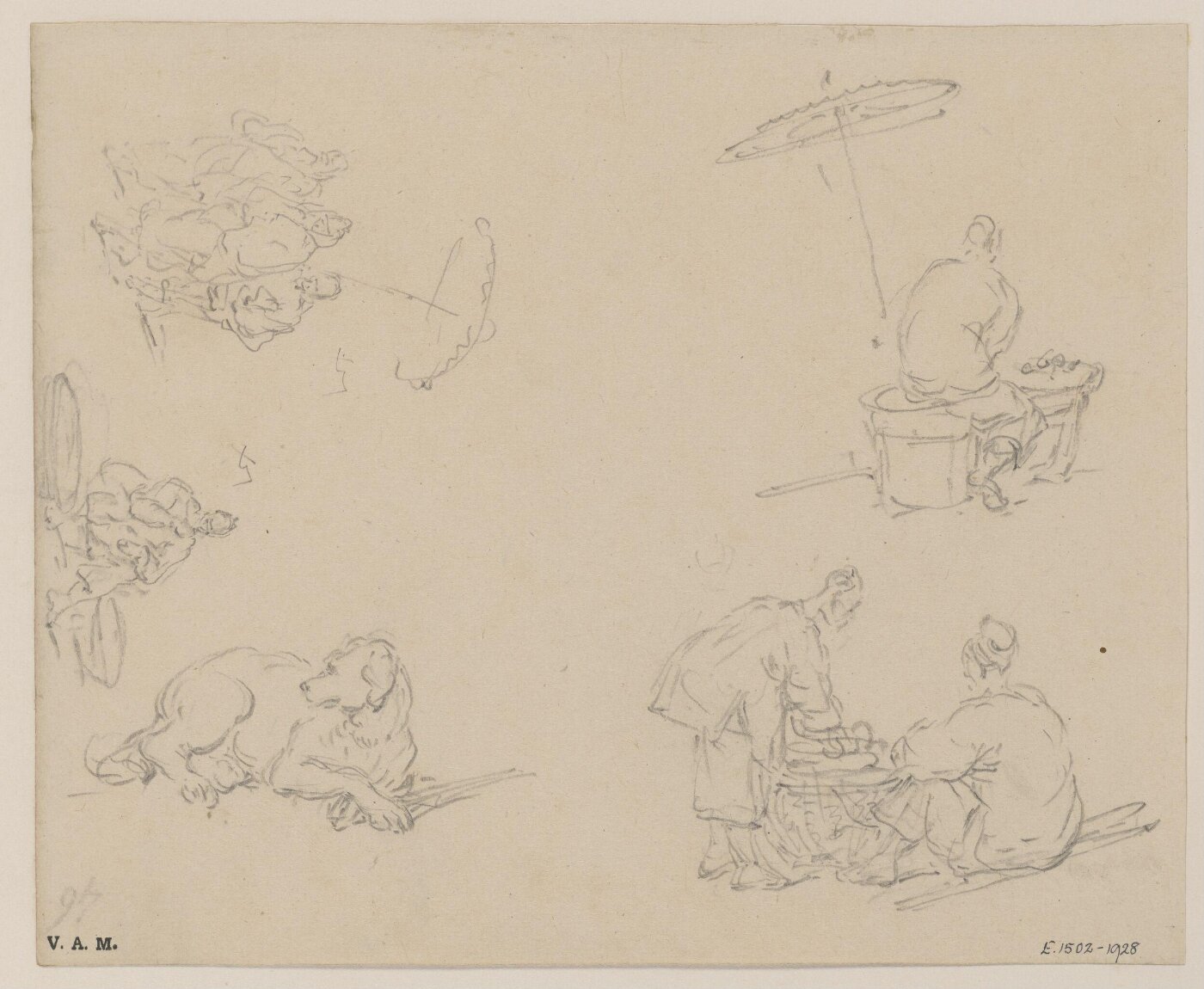 George Chinnery, Chinese vendors, Macanese women, and a dog