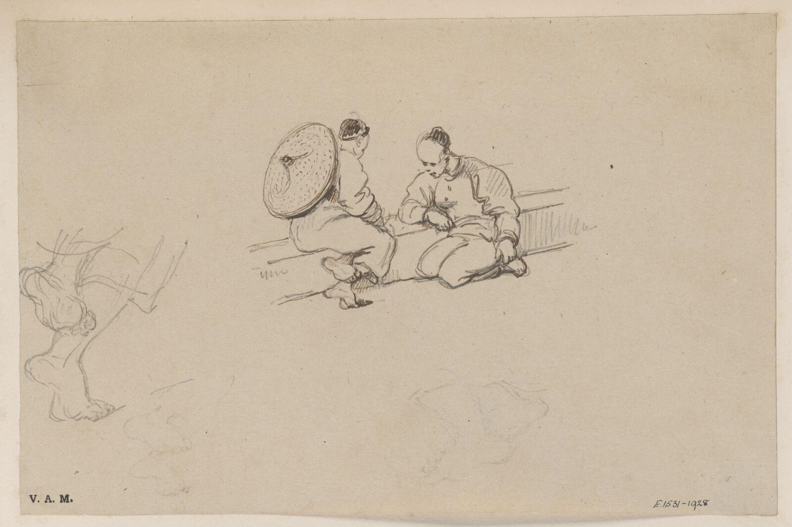 Two Chinese men on a step, George Chinnery, 29/09/1825 - 30/05/1852