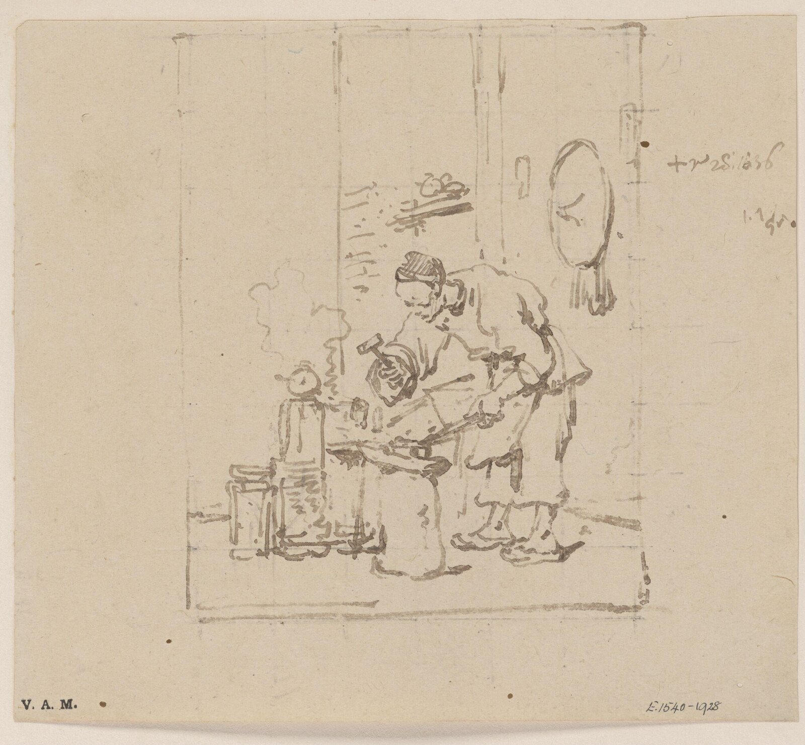 A Chinese blacksmith at work, George Chinnery, 28/03/1836