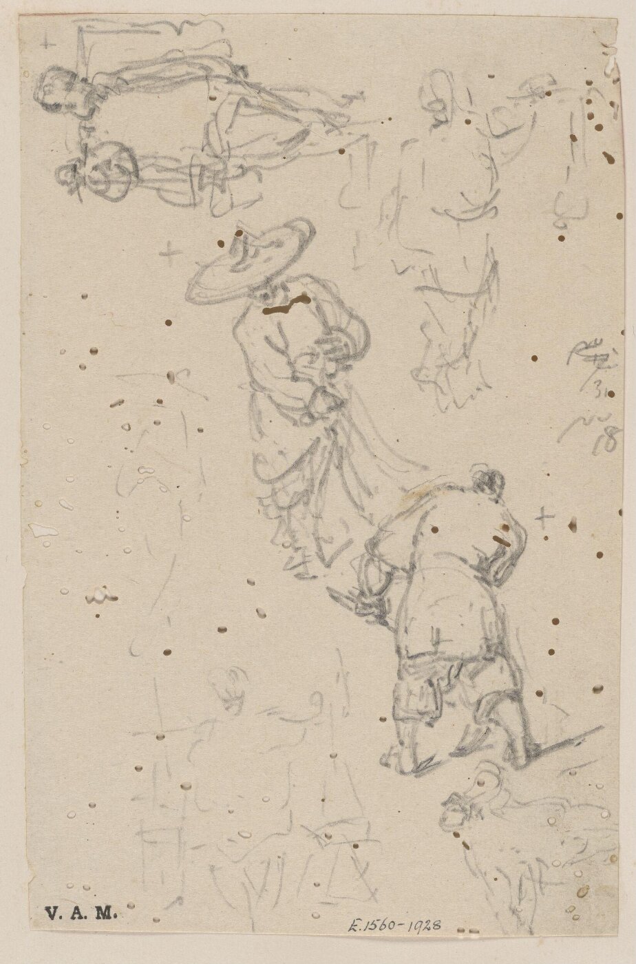 George Chinnery, Sketches of Chinese figures, one holding a net