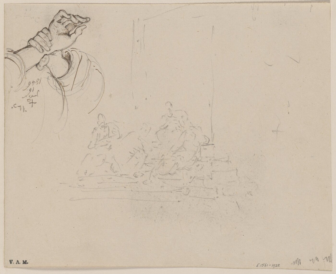 George Chinnery, Clasped hands, and a sketch of Chinese figures