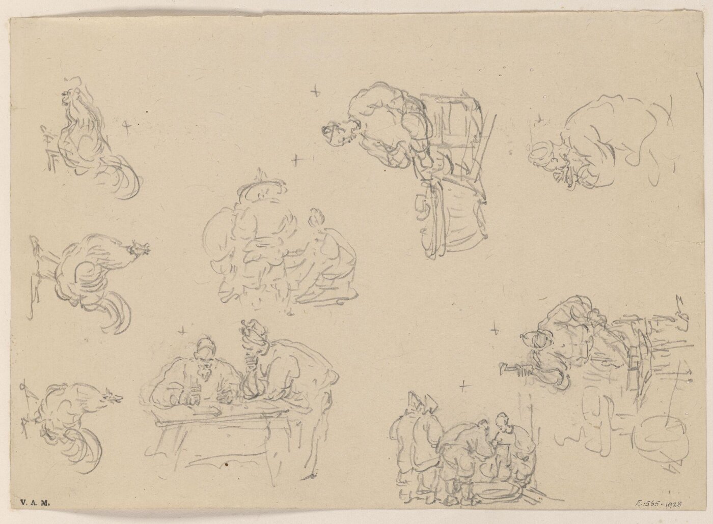 George Chinnery, Chinese figures and cockerels