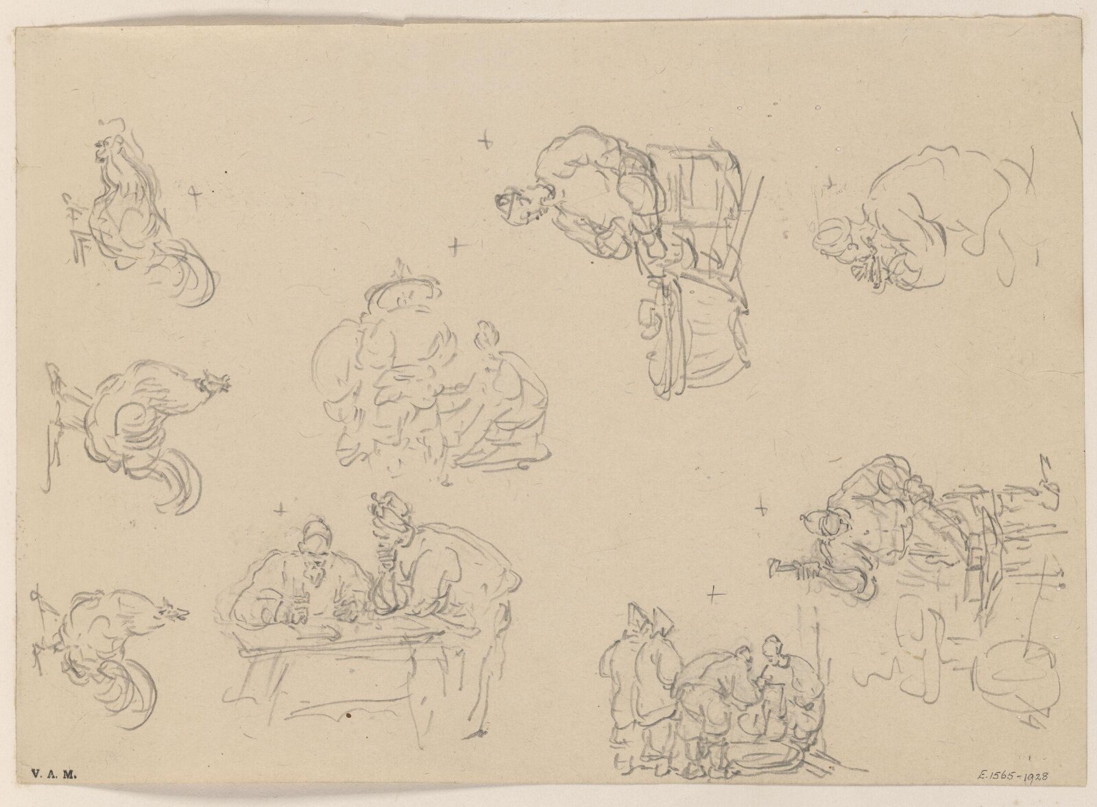 Chinese figures and cockerels, George Chinnery, 29/09/1825 - 30/05/1852