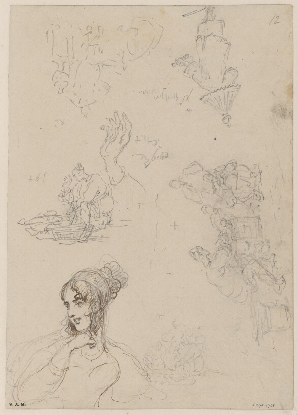 George Chinnery, Figure sketches including Chinese men at a food stall and a Western woman