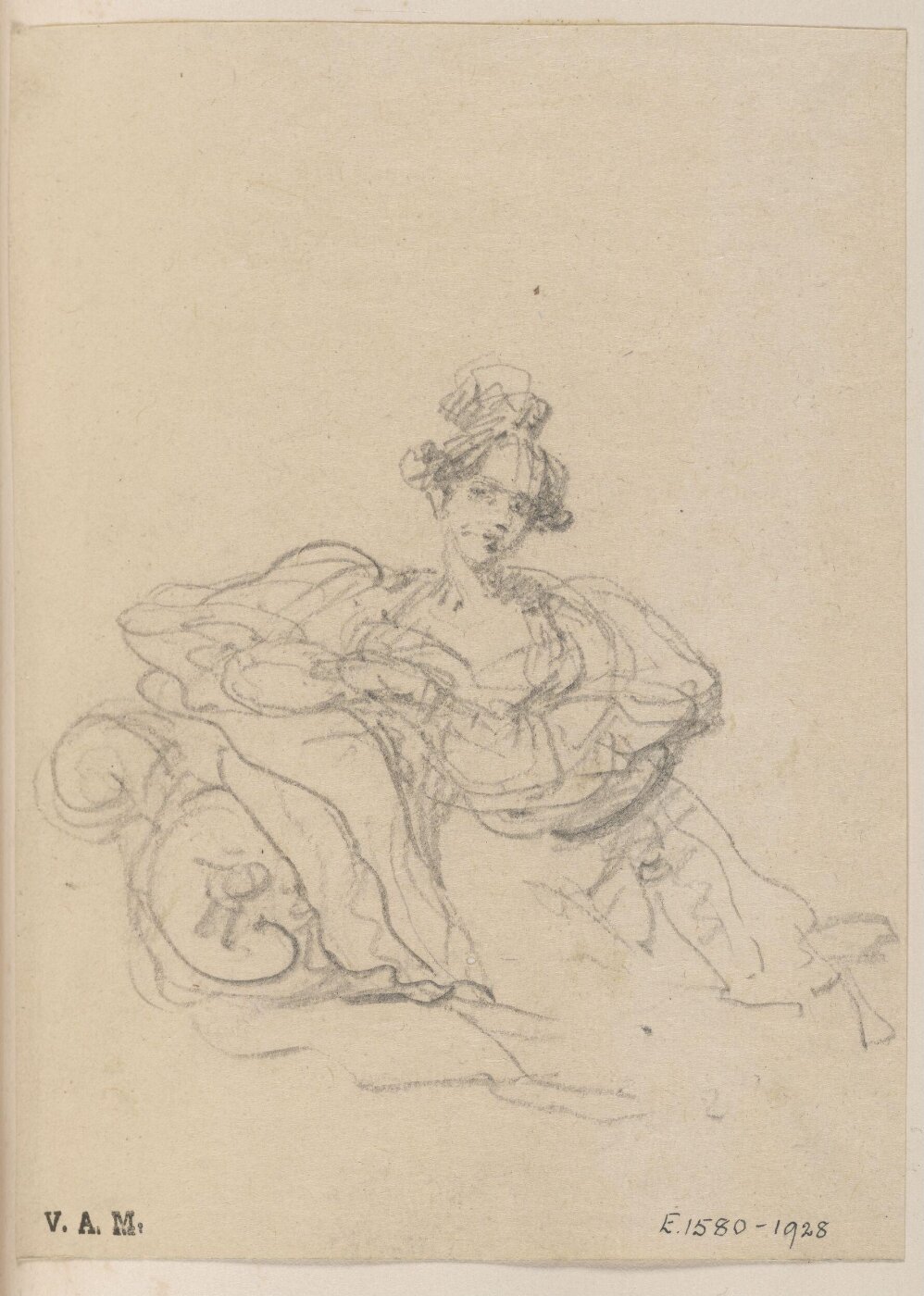 George Chinnery, A sketch of a Western woman reclining on a sofa