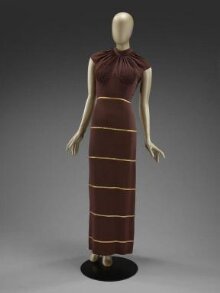 slim fit dress slacks CURRENT SEASON* Schiaparelli Gold Ruched Metallic Maxi Cape Dress Siz –  Sellier main image 0