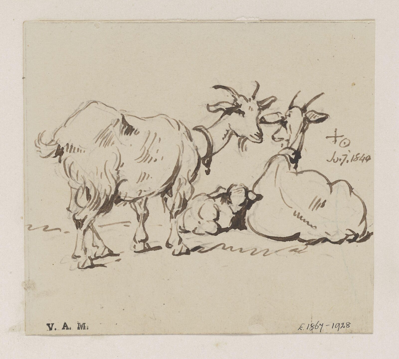 Two goats and a kid, George Chinnery, 07/07/1840
