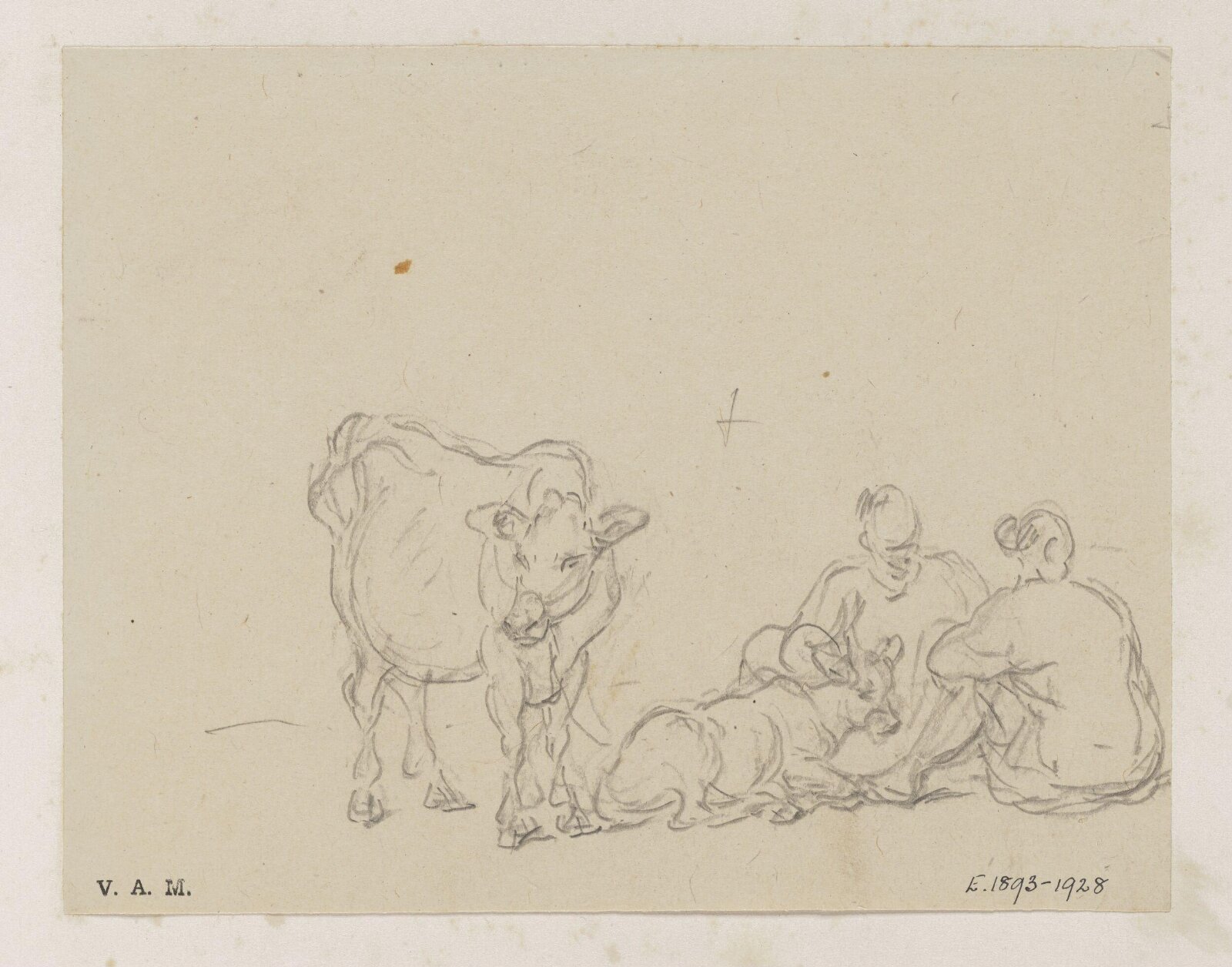 Two Chinese figures with two calves, George Chinnery, 29/09/1825 - 30/05/1852