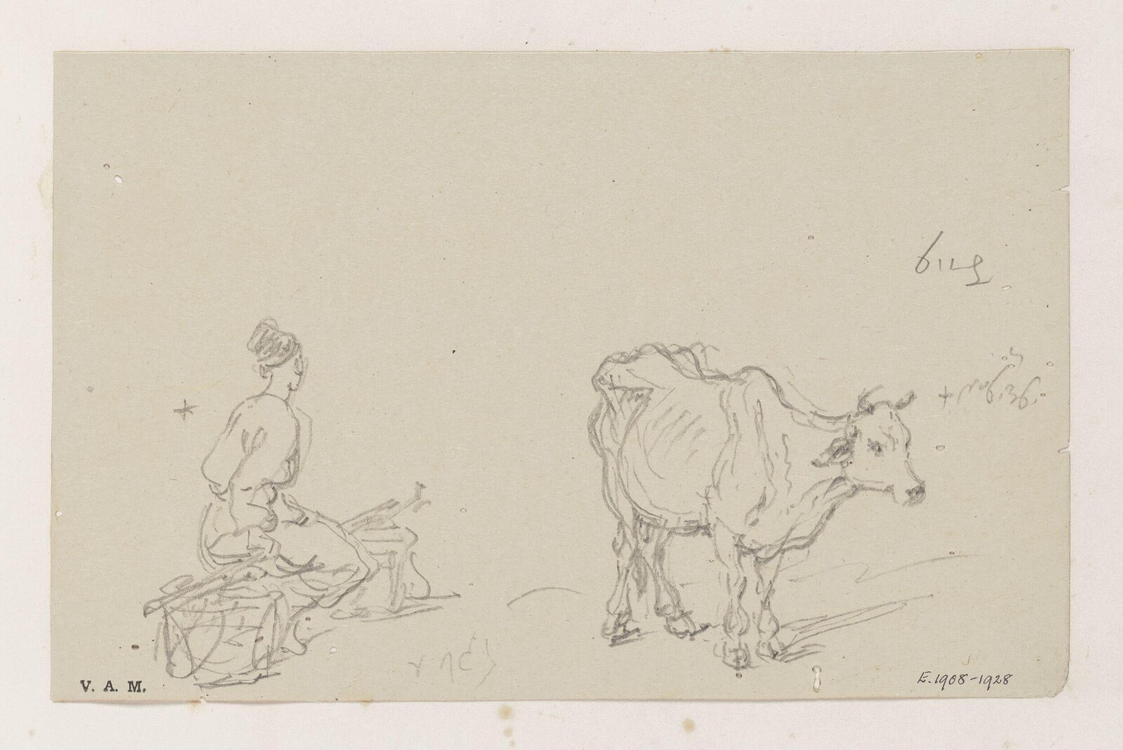 A figure seated between two baskets, and a cow, George Chinnery, 06/04/1836