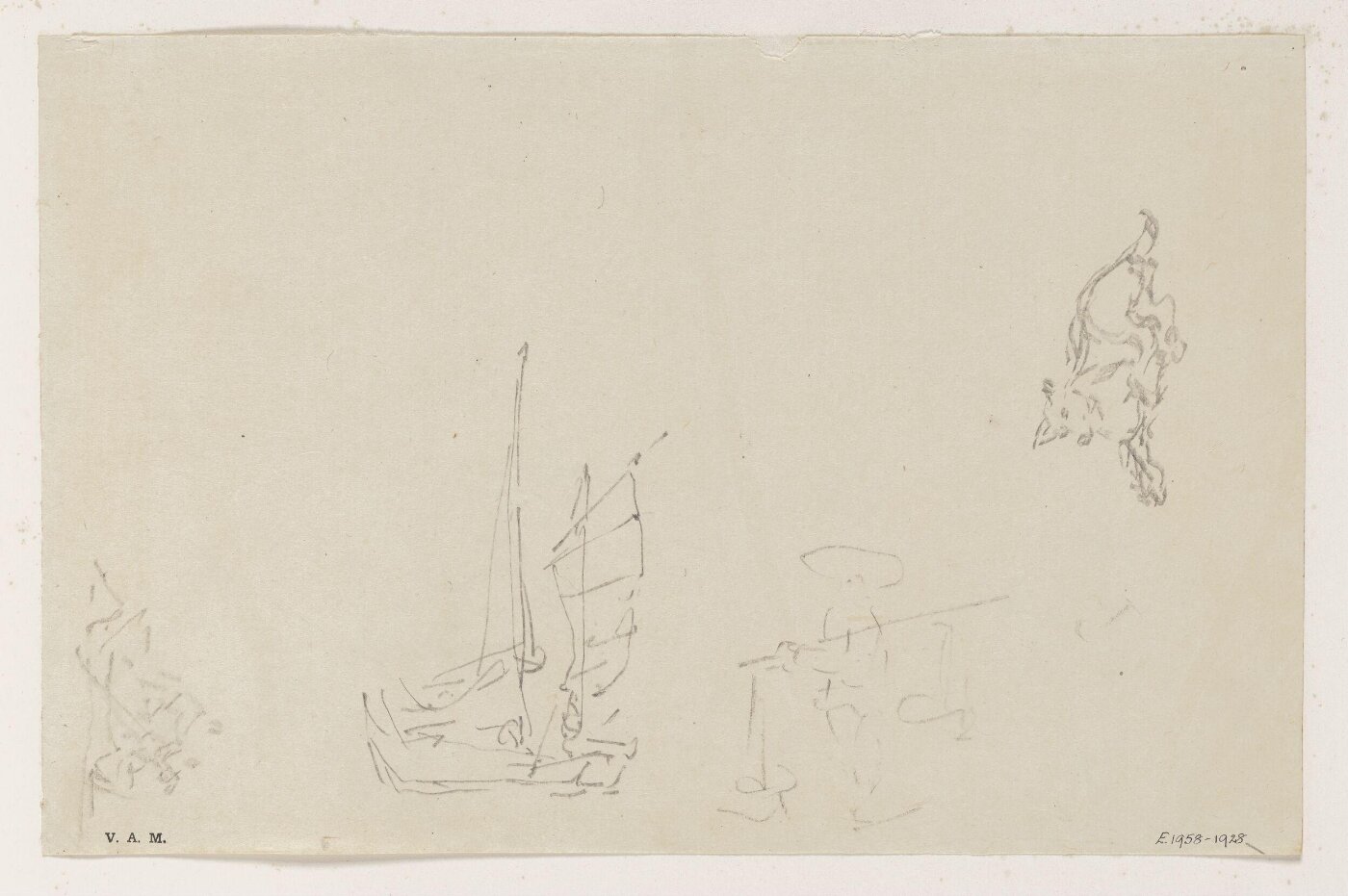 George Chinnery, Sketches of boats, a figure and a dog