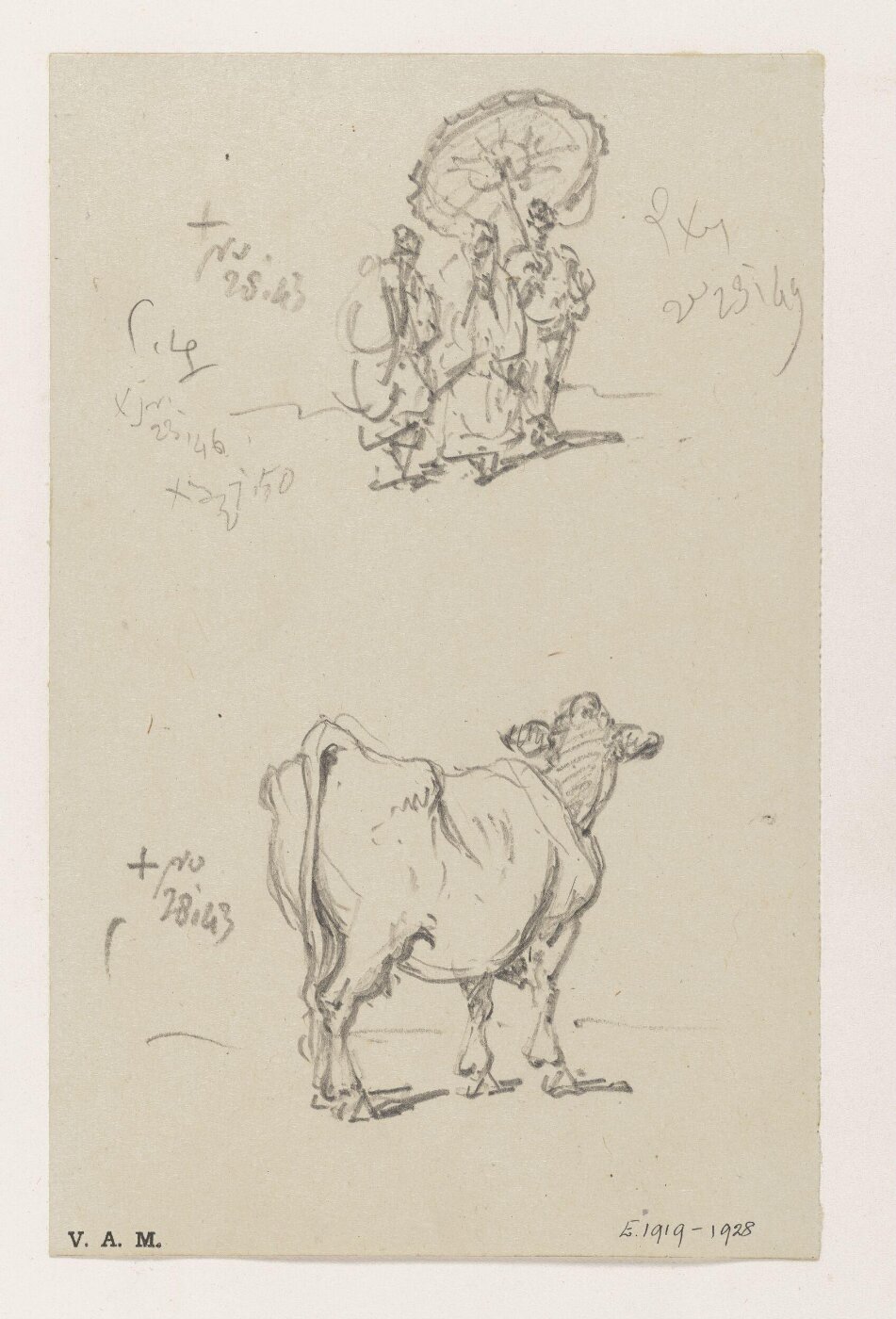 George Chinnery, Three figures with a parasol, and a cow