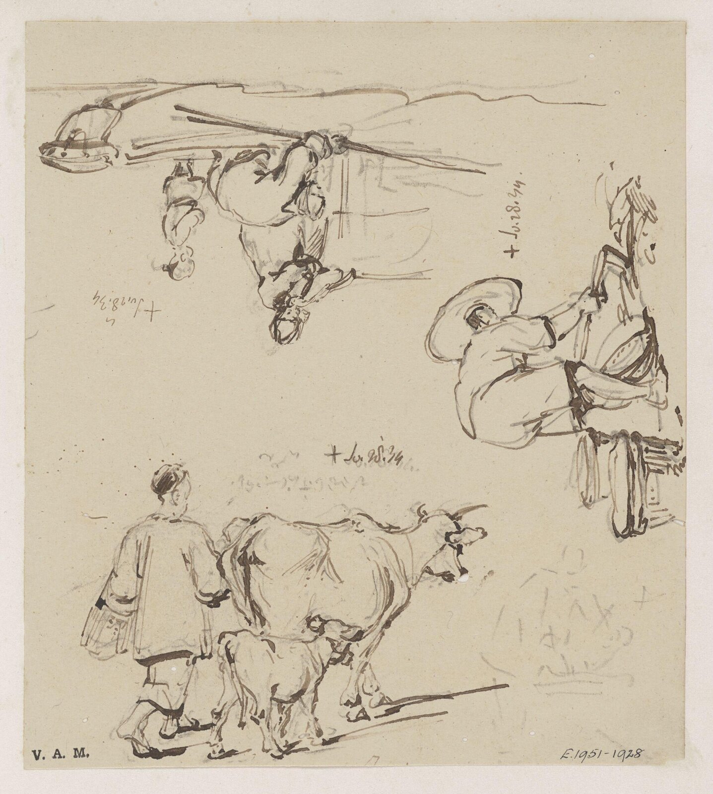 Three figure drawings, George Chinnery, 28/07/1834