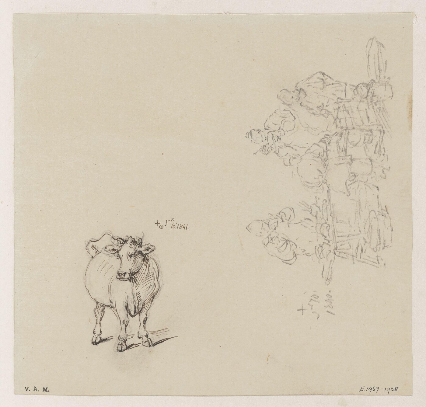 George Chinnery, A cow, and a group of figures