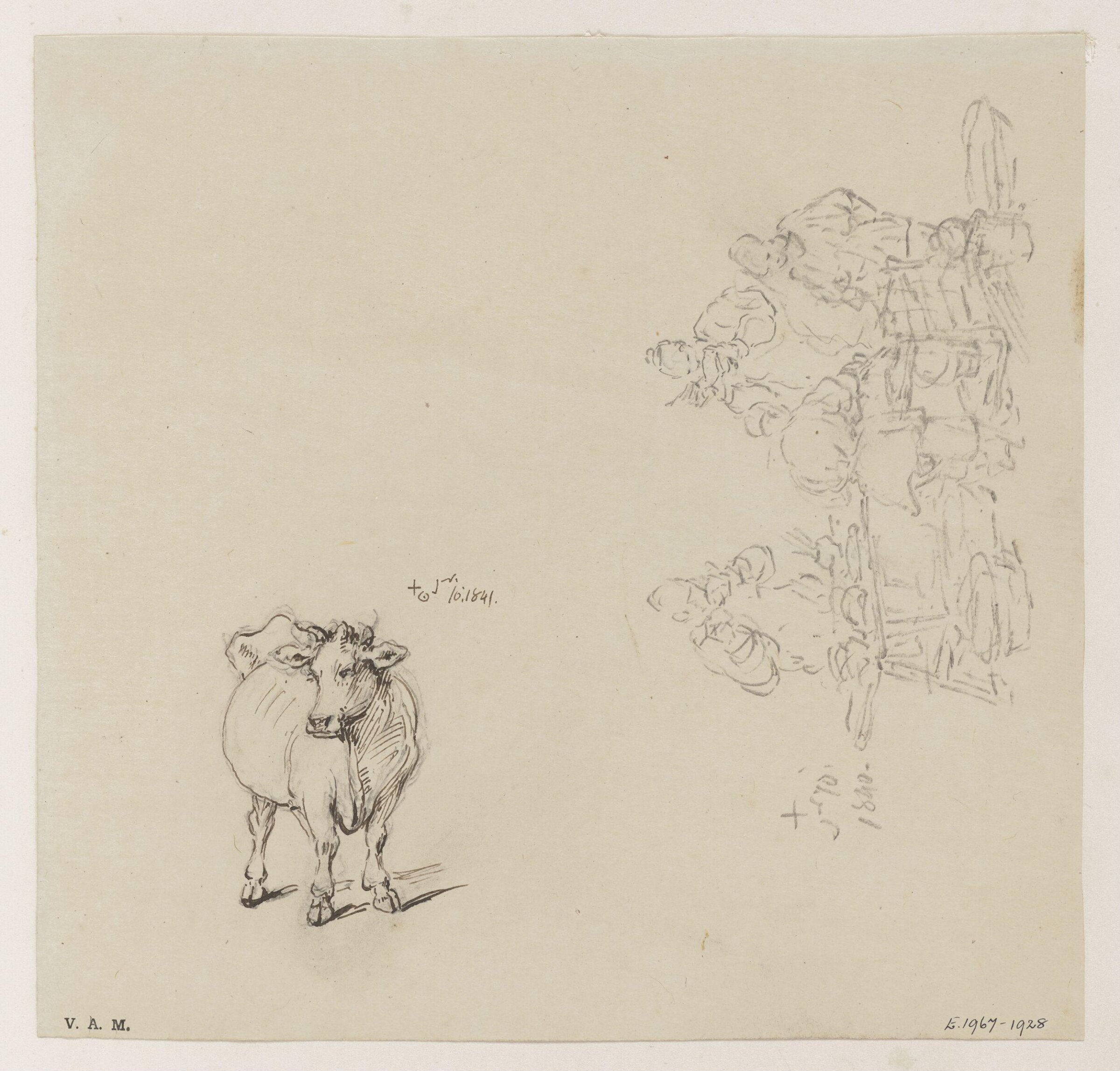 A cow, and a group of figures, George Chinnery, 10/01/1040 - 10/01/1841
